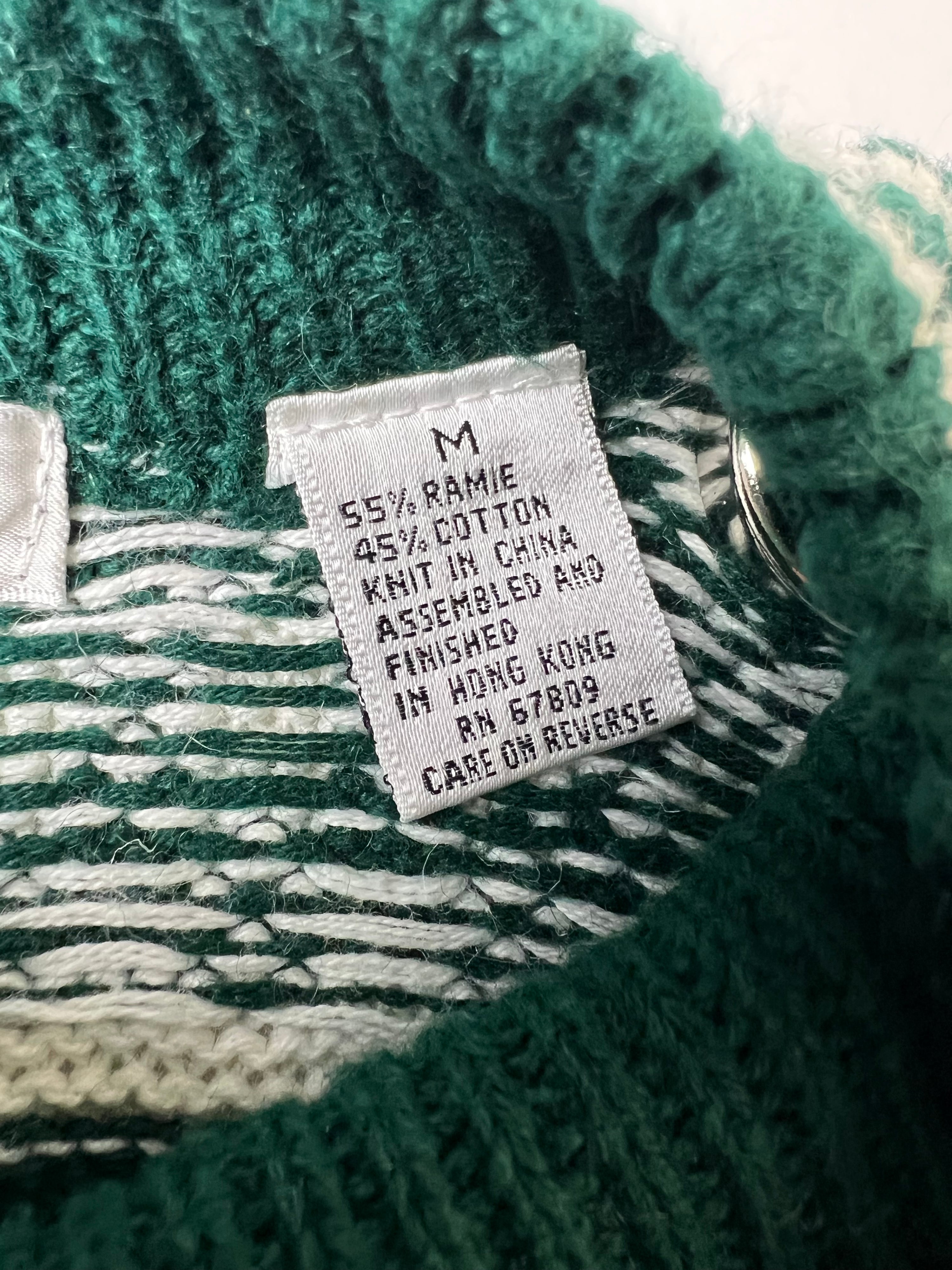 VINTAGE SWEATER COSBY PATTERN CRAZYKNIT WHITE GREEN - M