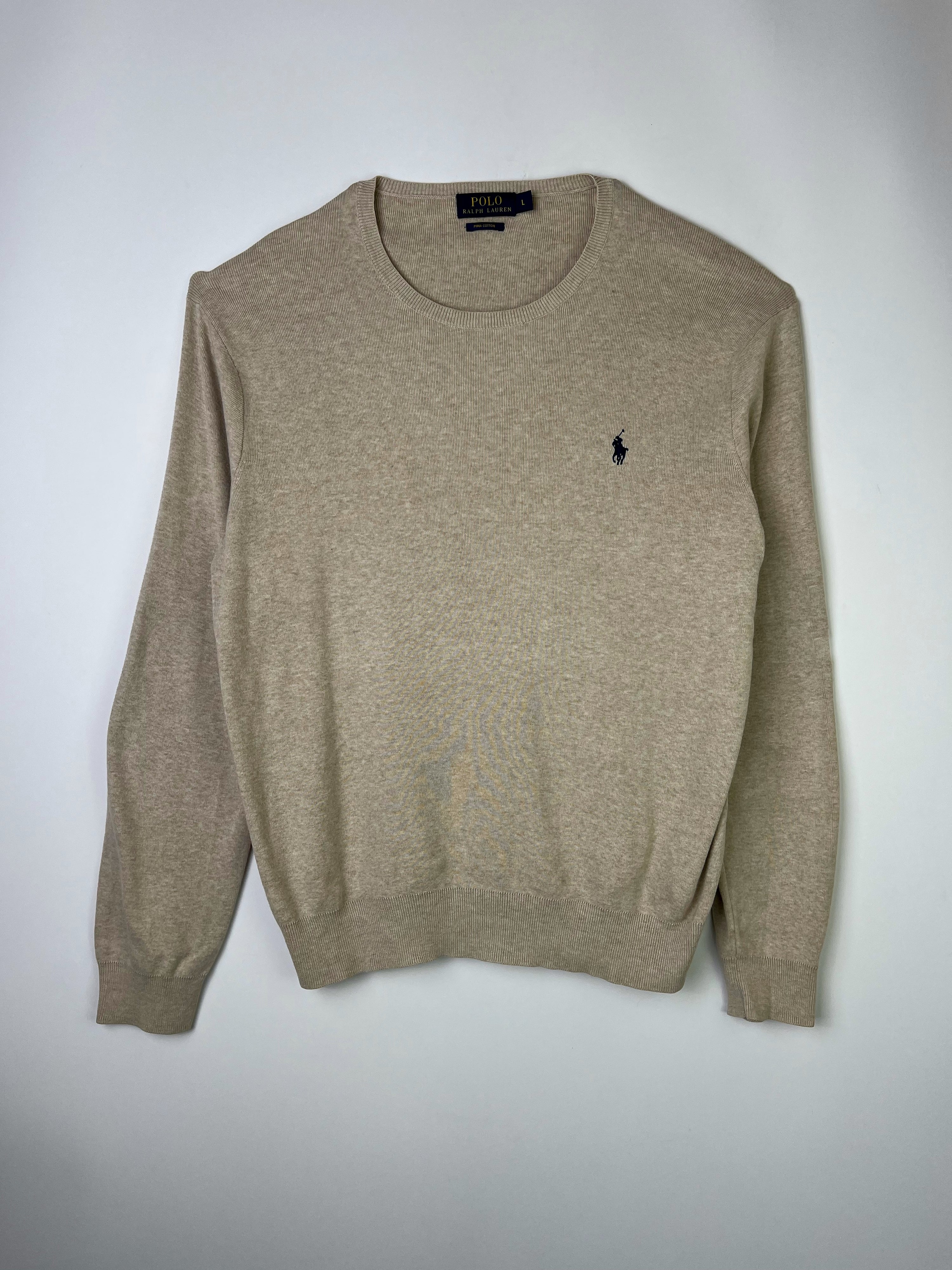 RALPH LAUREN SWEATER COTTON KNIT BEIGE - L