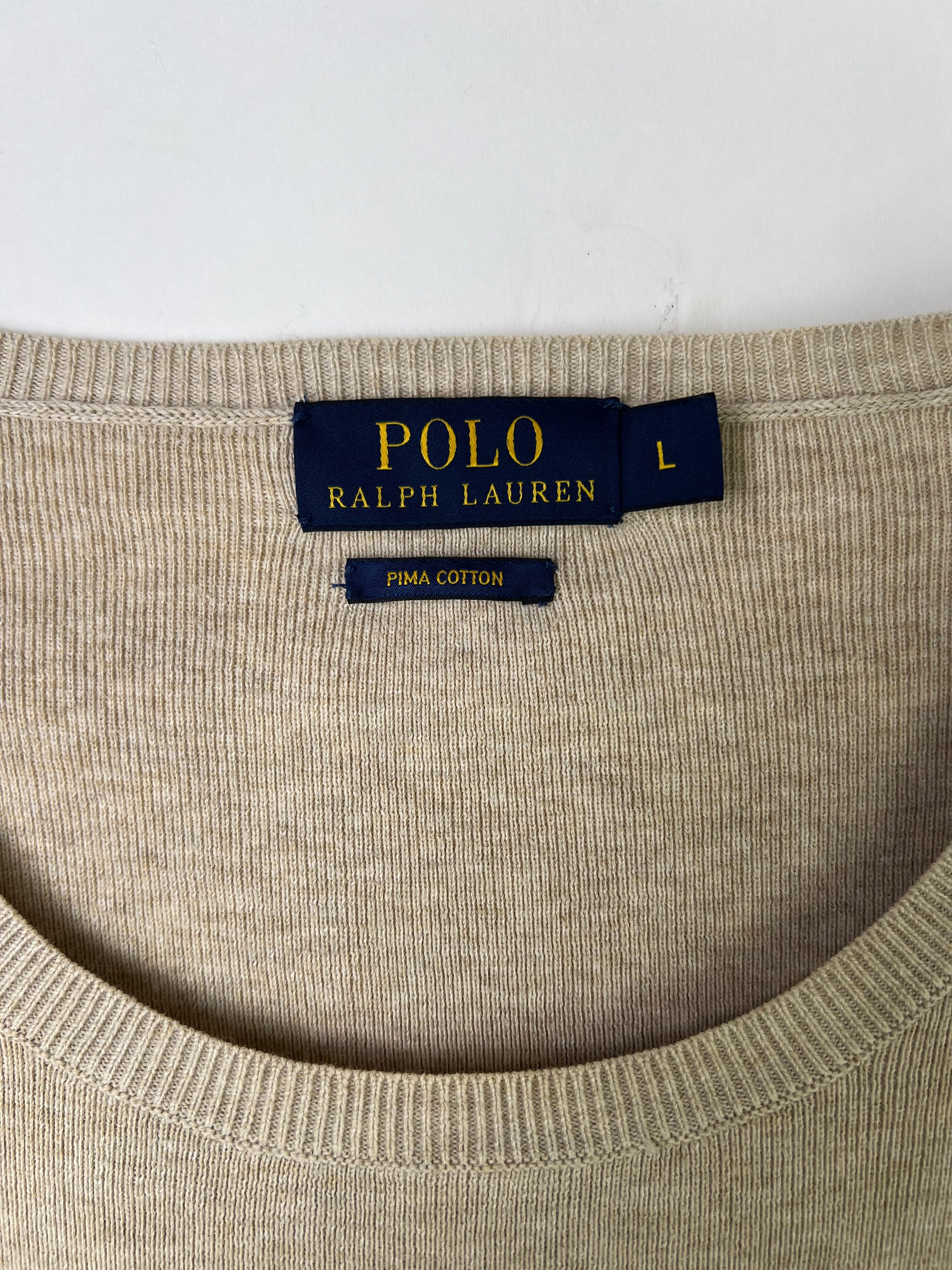 RALPH LAUREN SWEATER COTTON KNIT BEIGE - L