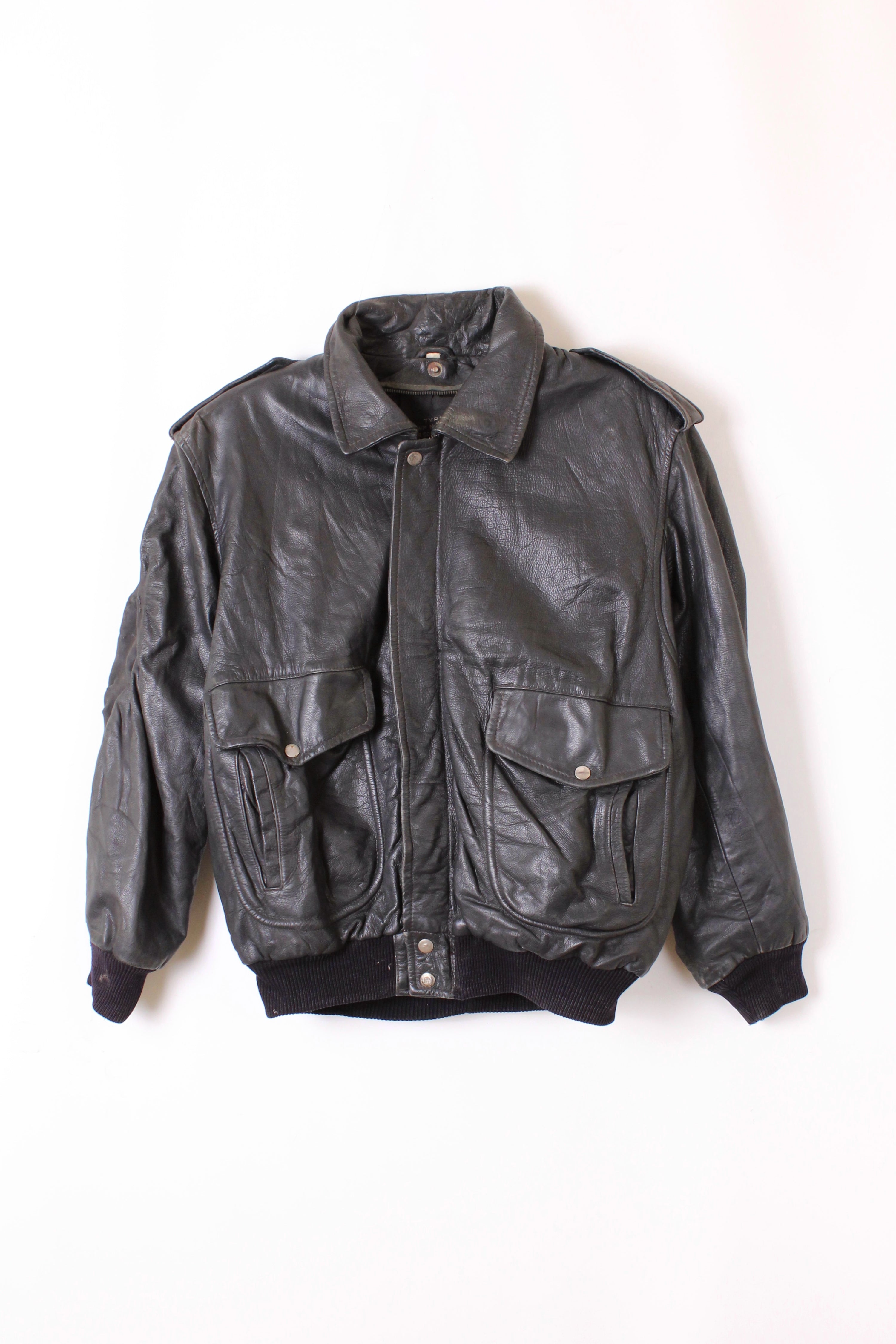 VINTAGE LEATHER FLIGHT JACKET BLACK - M/L