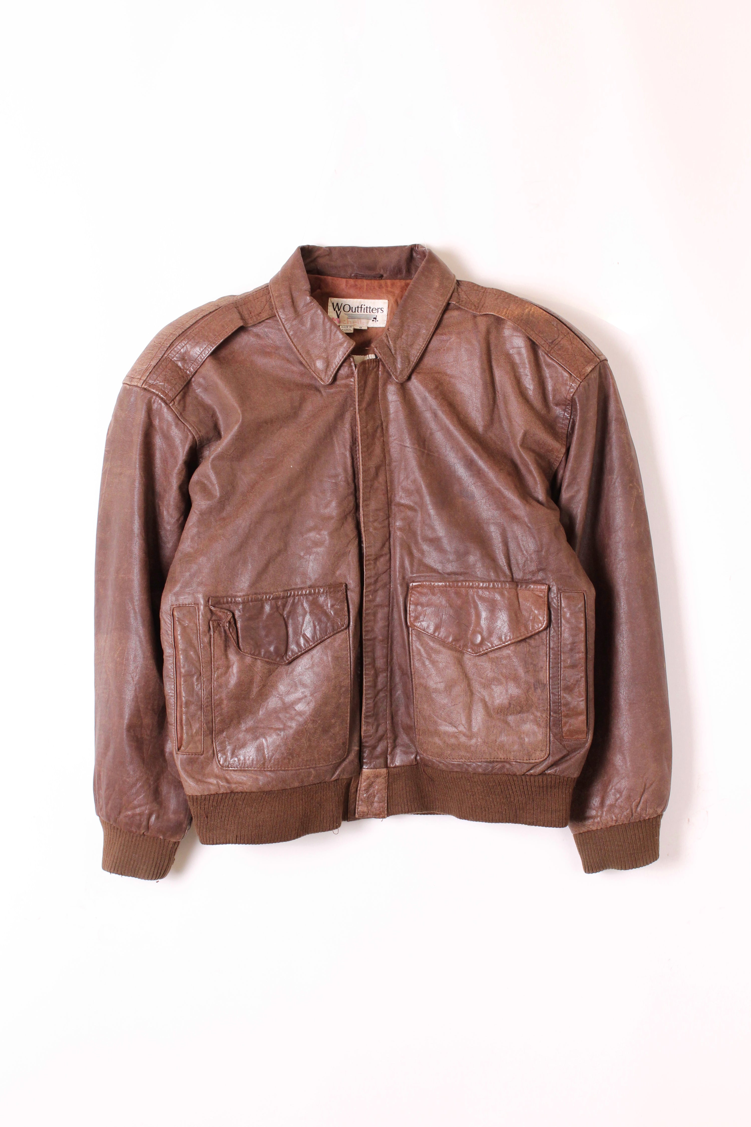 VINTAGE LEATHER FLIGHT JACKET BROWN - S