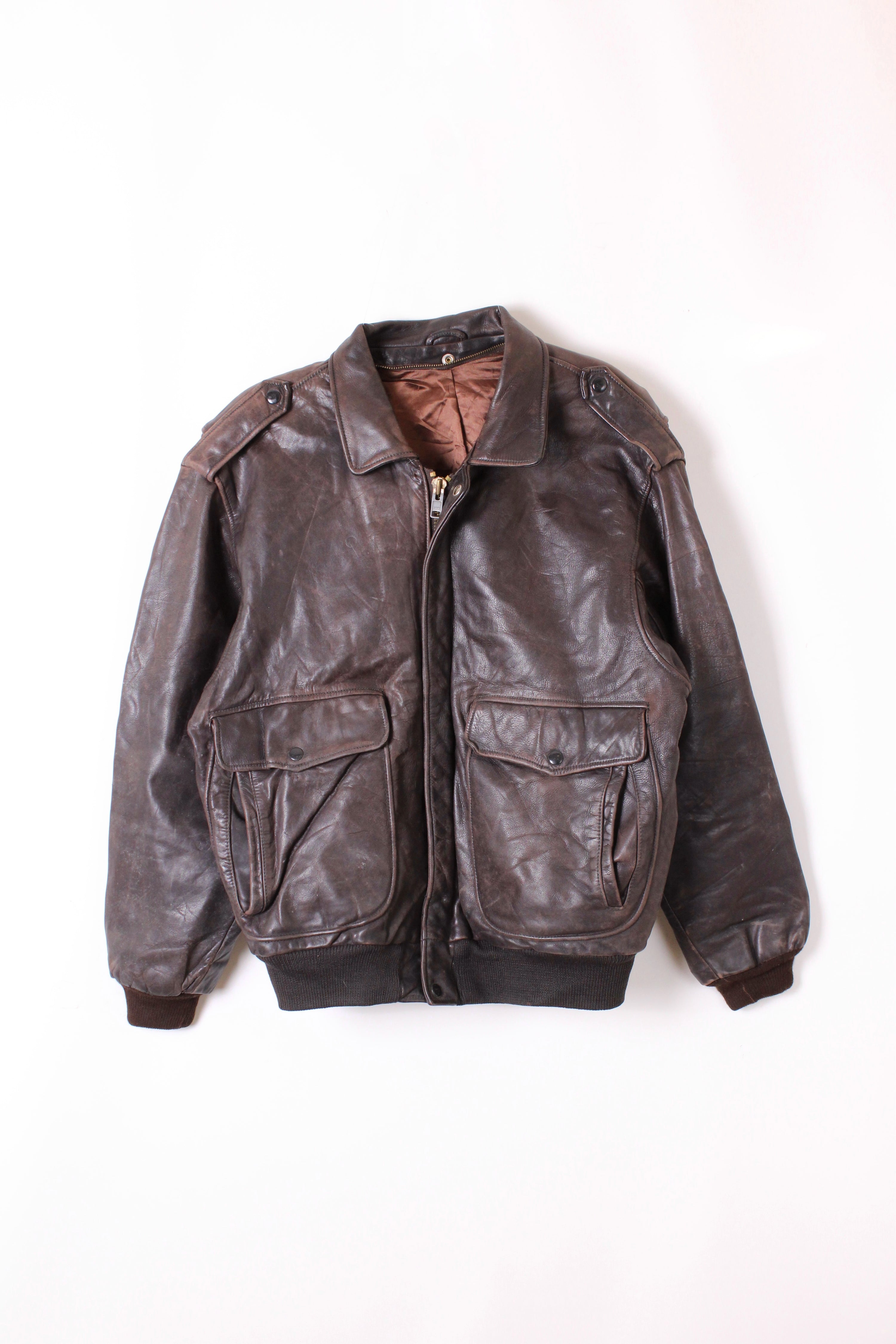 VINTAGE LEATHER FLIGHT JACKET BROWN - M/L