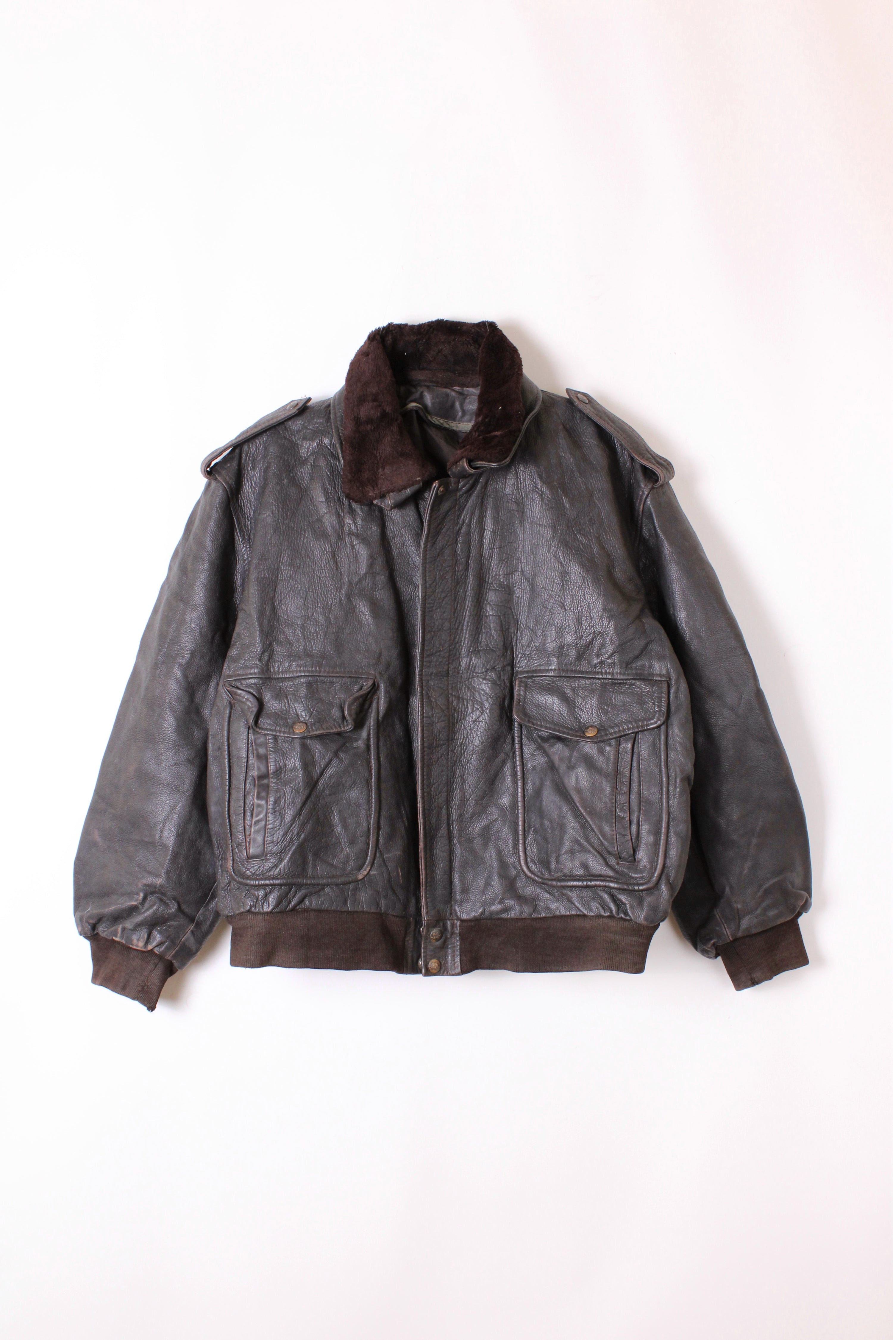 VINTAGE LEATHER AVIATOR FLIGHT JACKET BROWN - L/XL