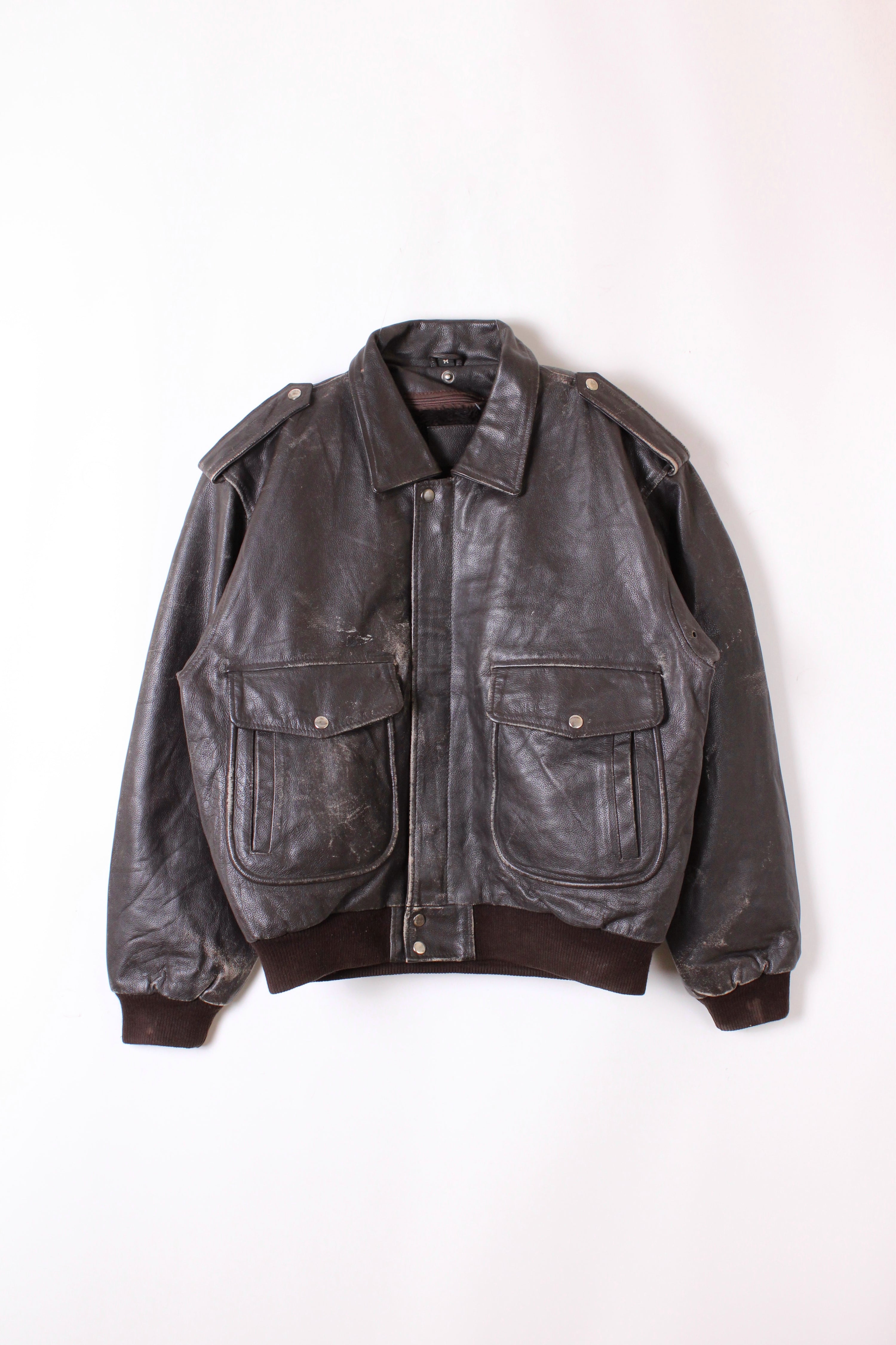 VINTAGE LEATHER AVIATOR FLIGHT JACKET BROWN - M