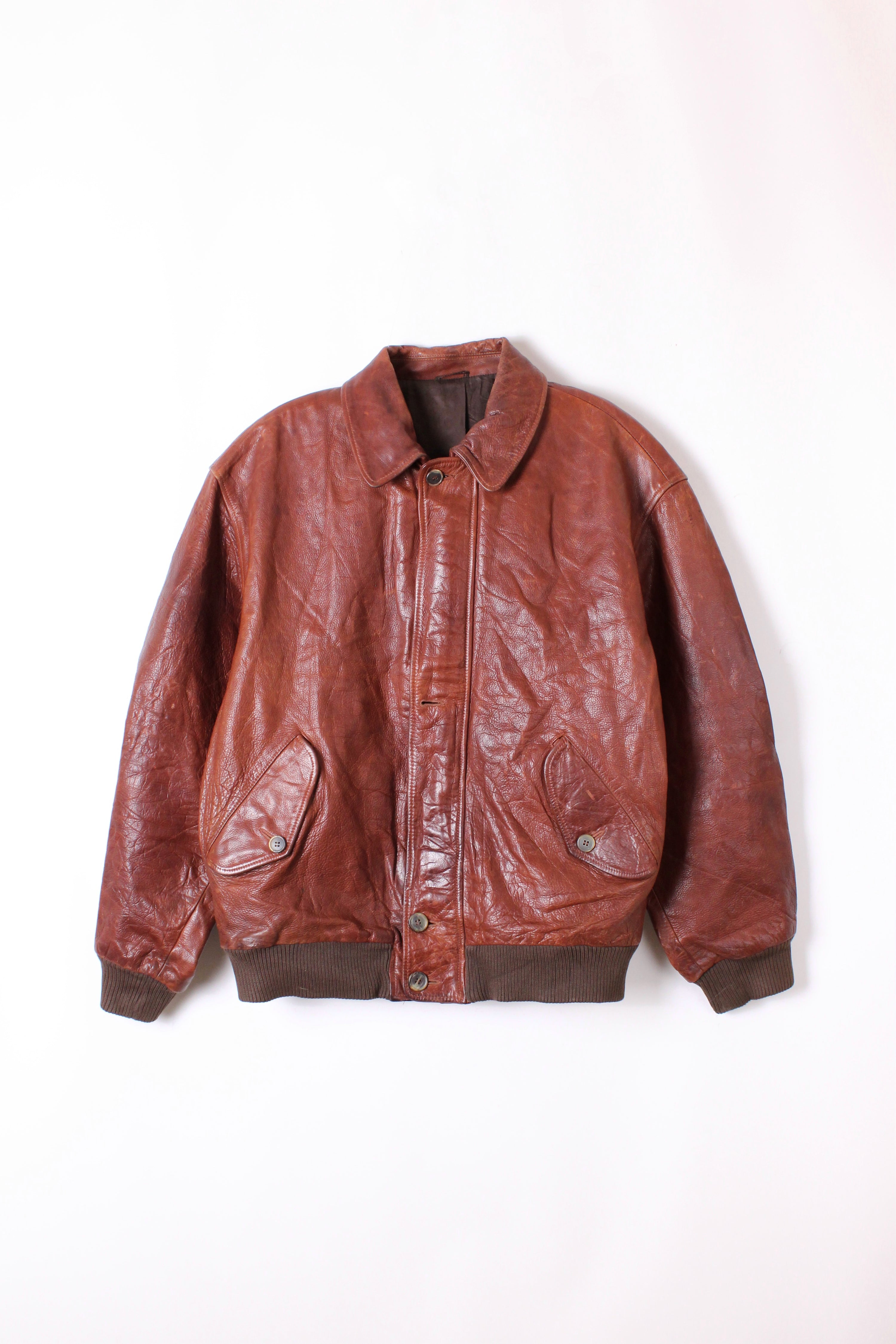 VINTAGE LEATHER FLIGHT BOMBER JACKET BROWN - L/XL
