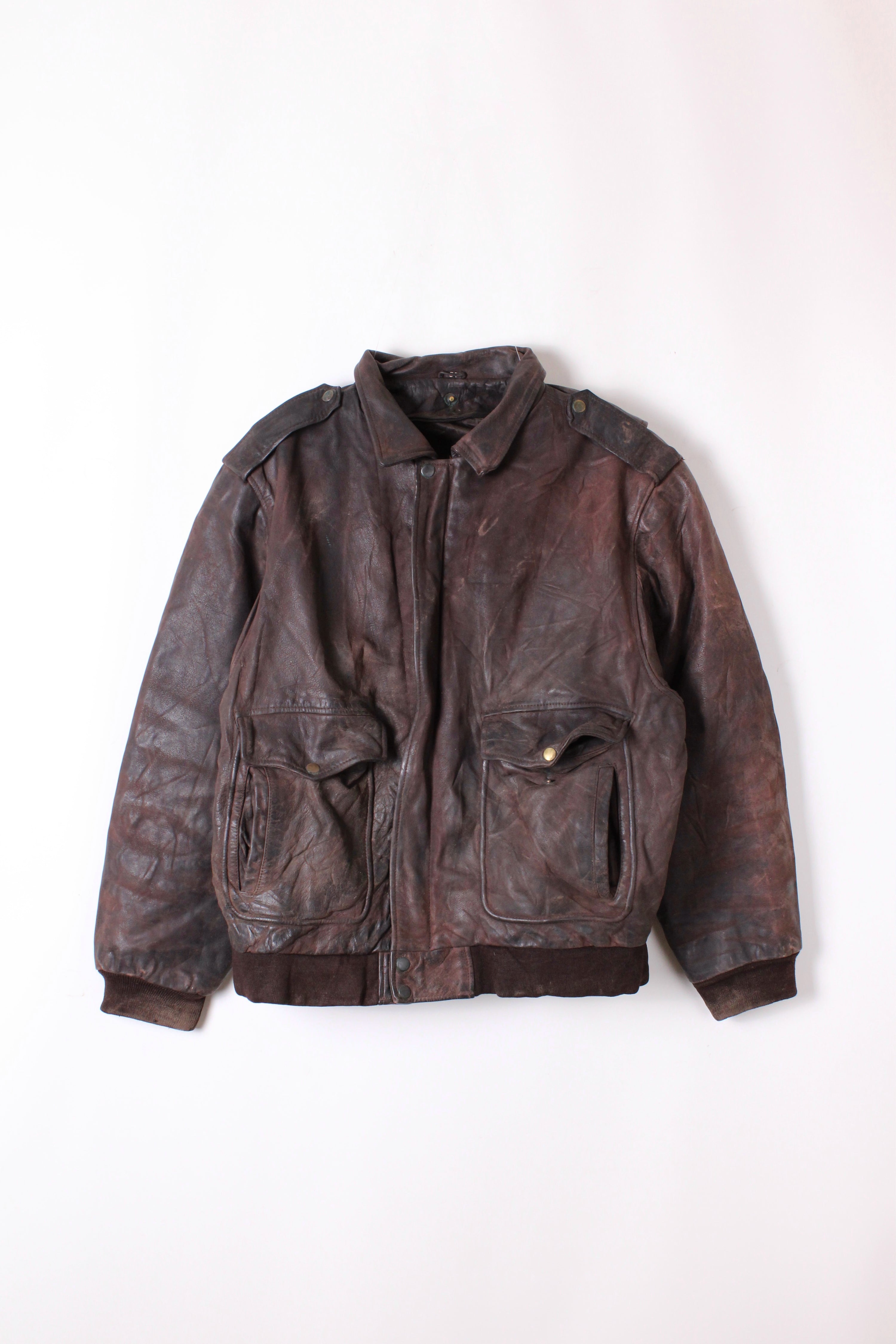 VINTAGE LEATHER AVIATOR FLIGHT JACKET BROWN - L/XL