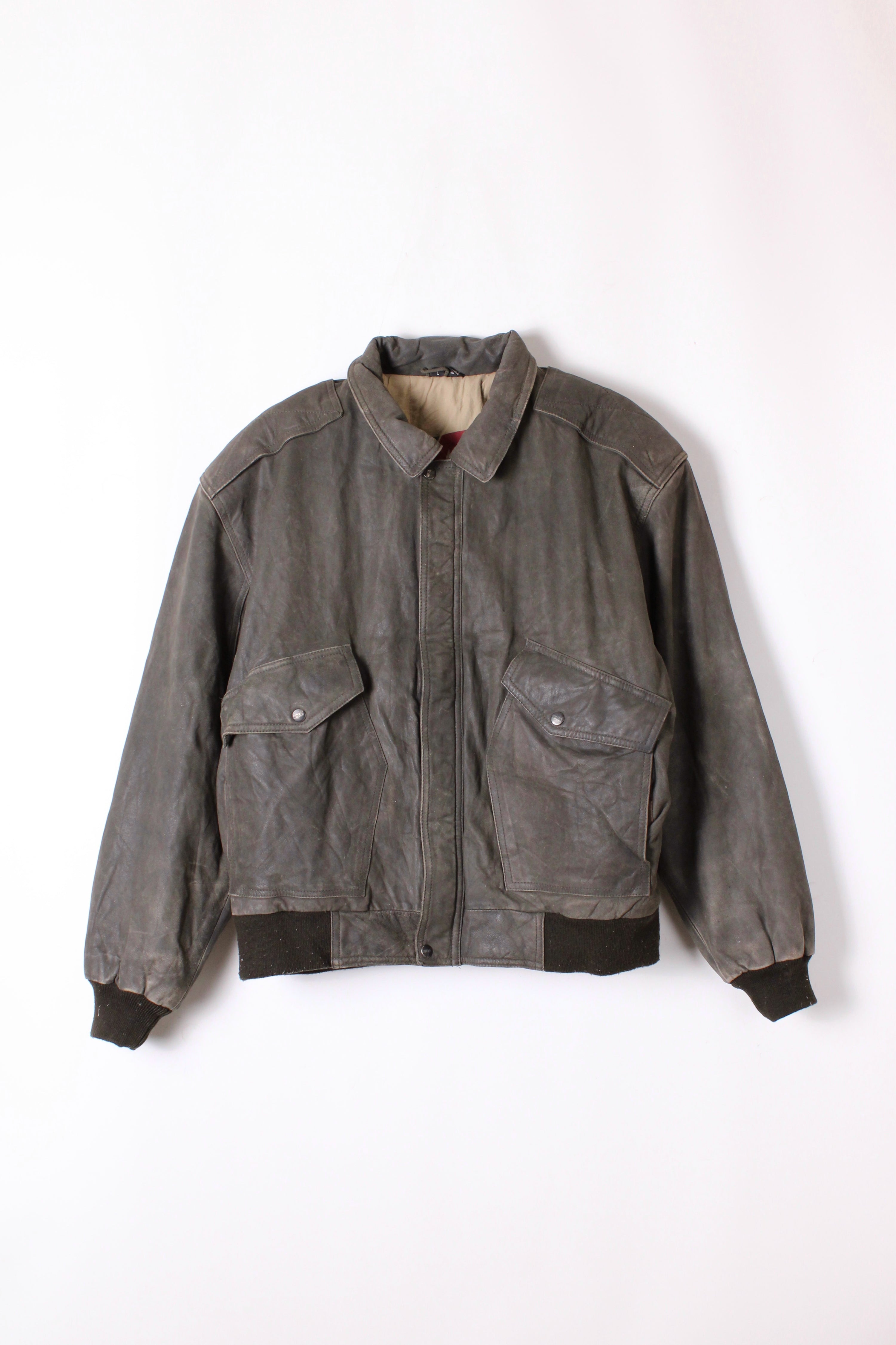 VINTAGE LEATHER AVIATOR FLIGHT JACKET GRAY - L