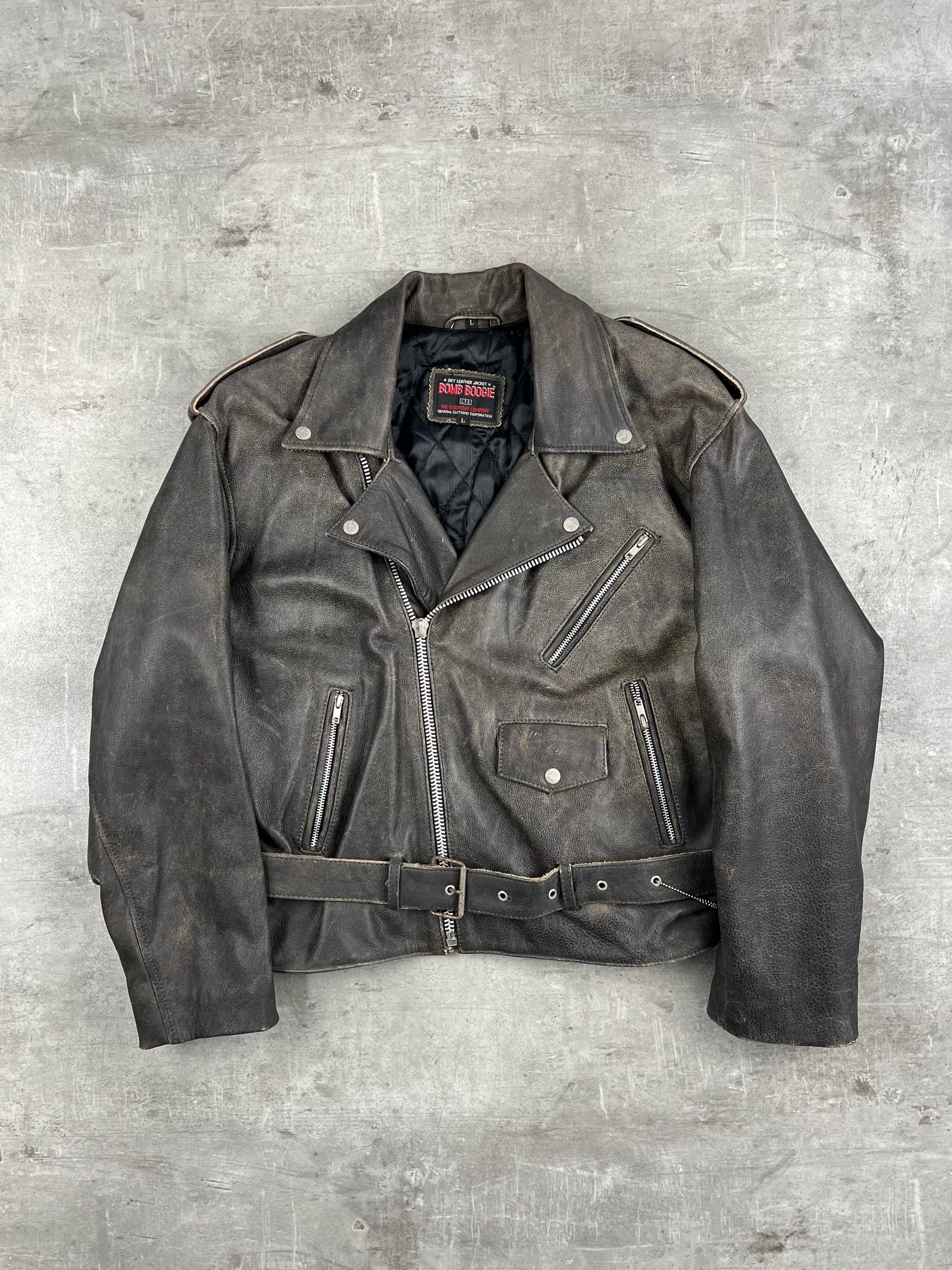 BOMB BOOGIE LEATHER NAIL JACKET FADED BROWN - L