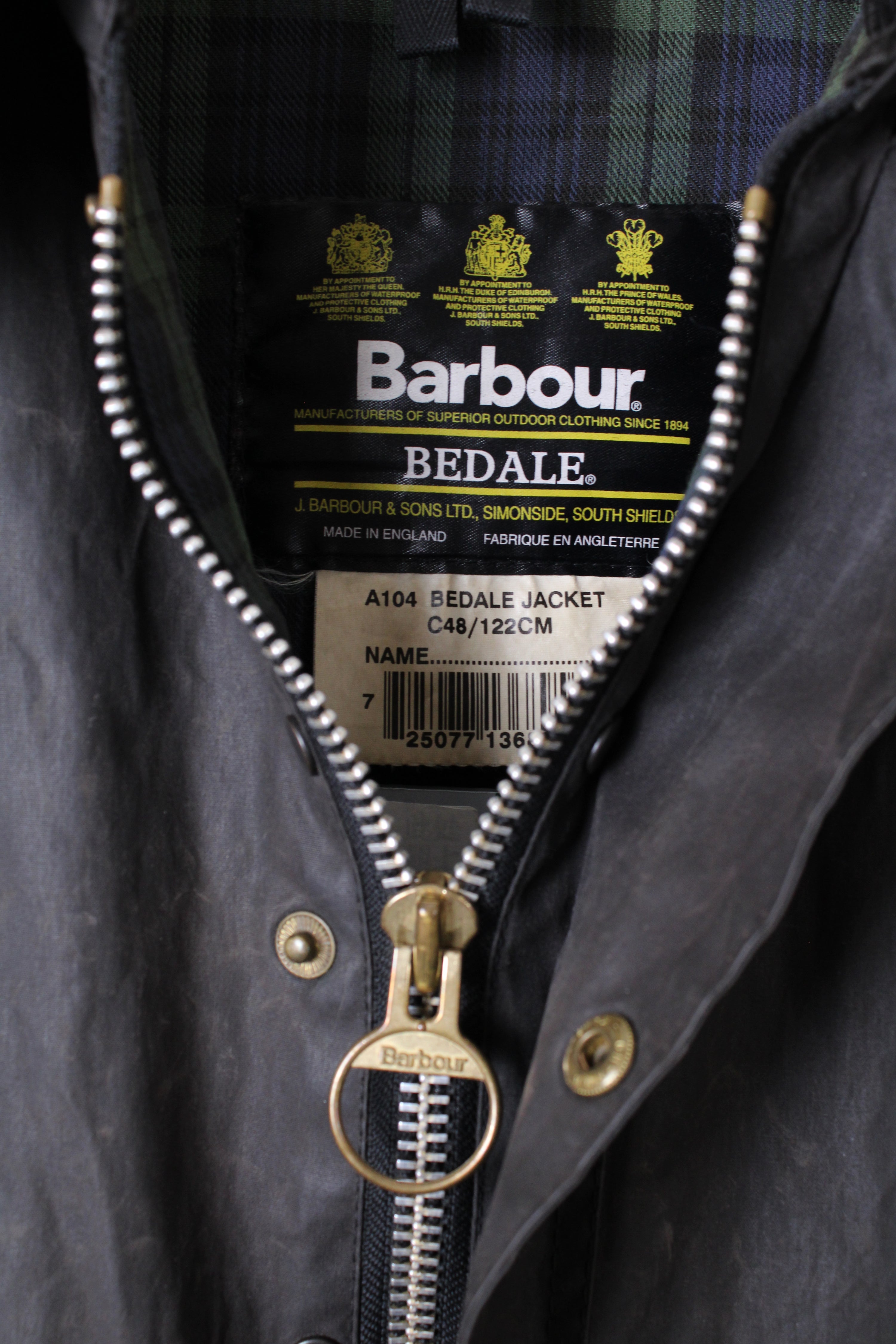 BARBOUR BEDALE WAXED JACKET BLACK - XL/XXL