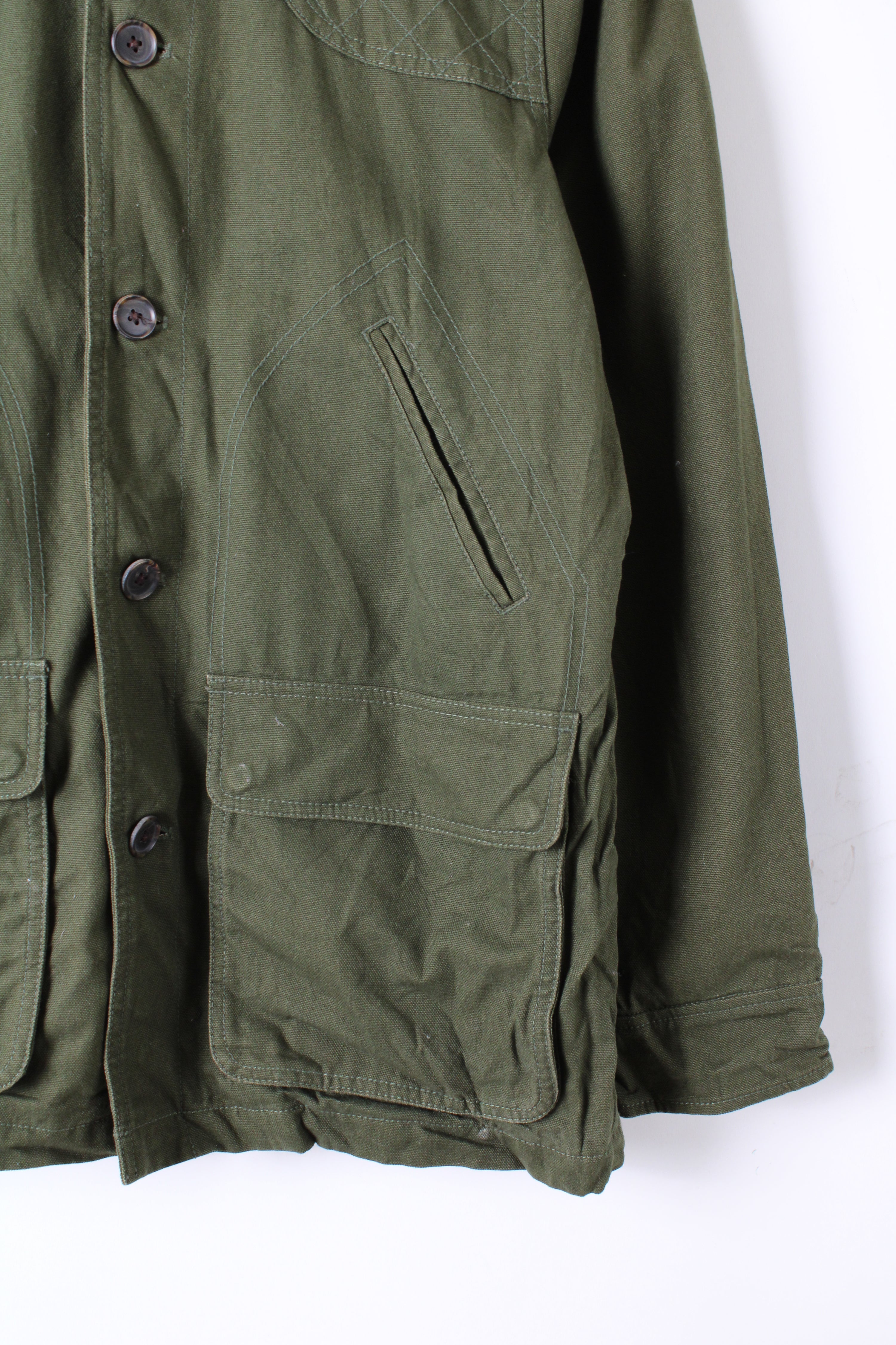 LANDS END VINTAGE HUNTING JACKET CANVAS FOREST GREEN - S/M