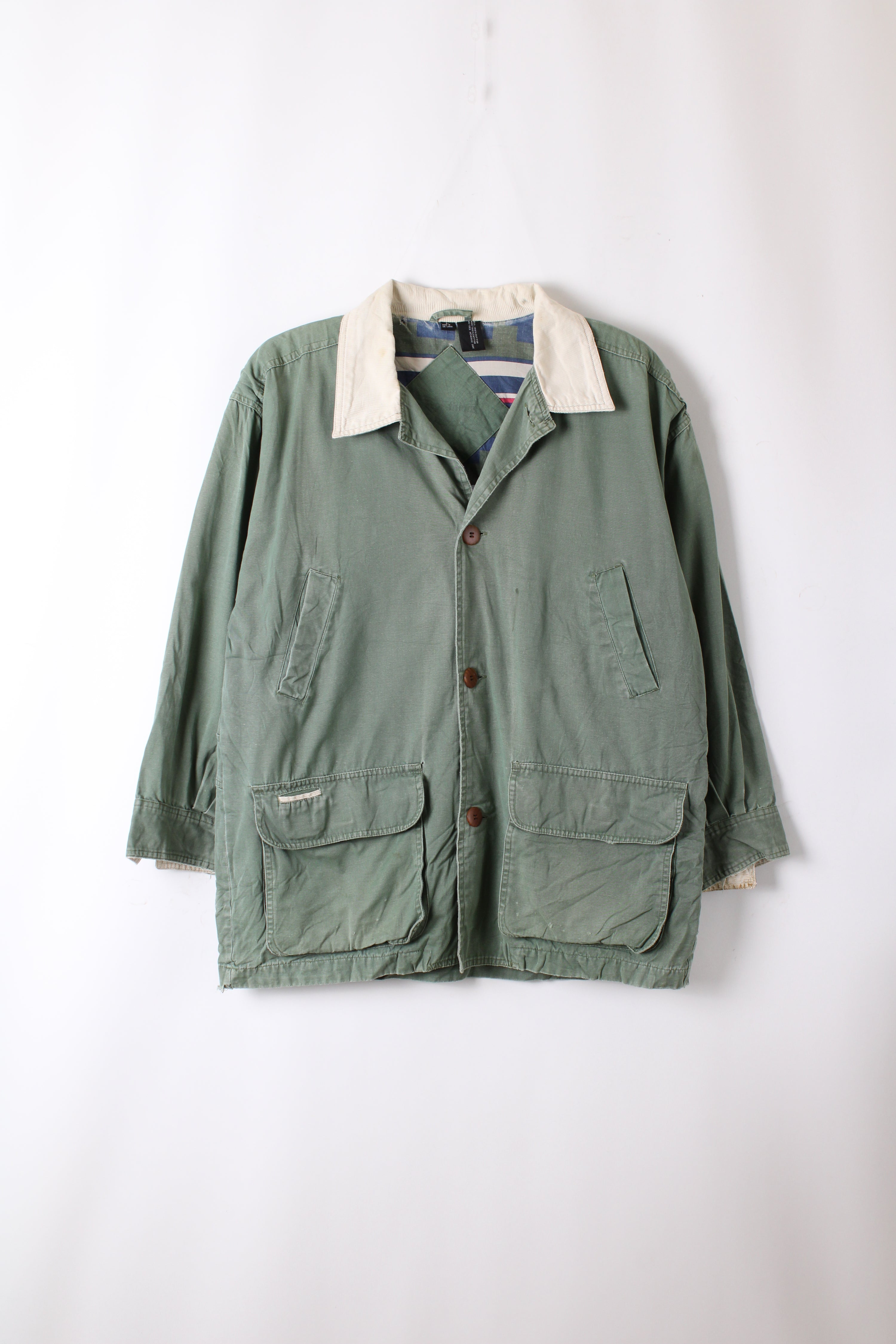 VINTAGE HUNTING JACKET CANVAS COTTON FADED GREEN - L