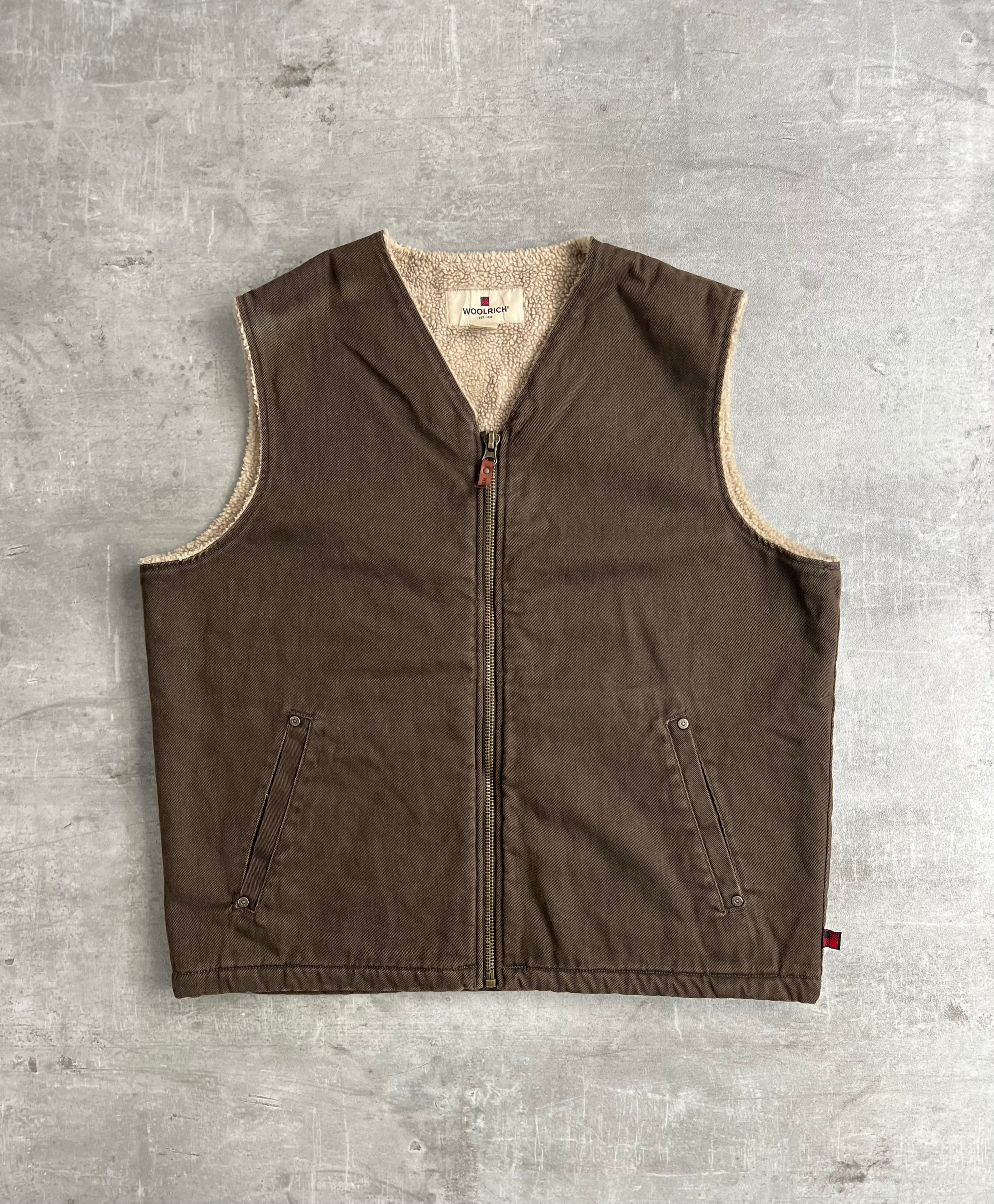 WOOLRICH FLEECE LINED VEST BROWN - L