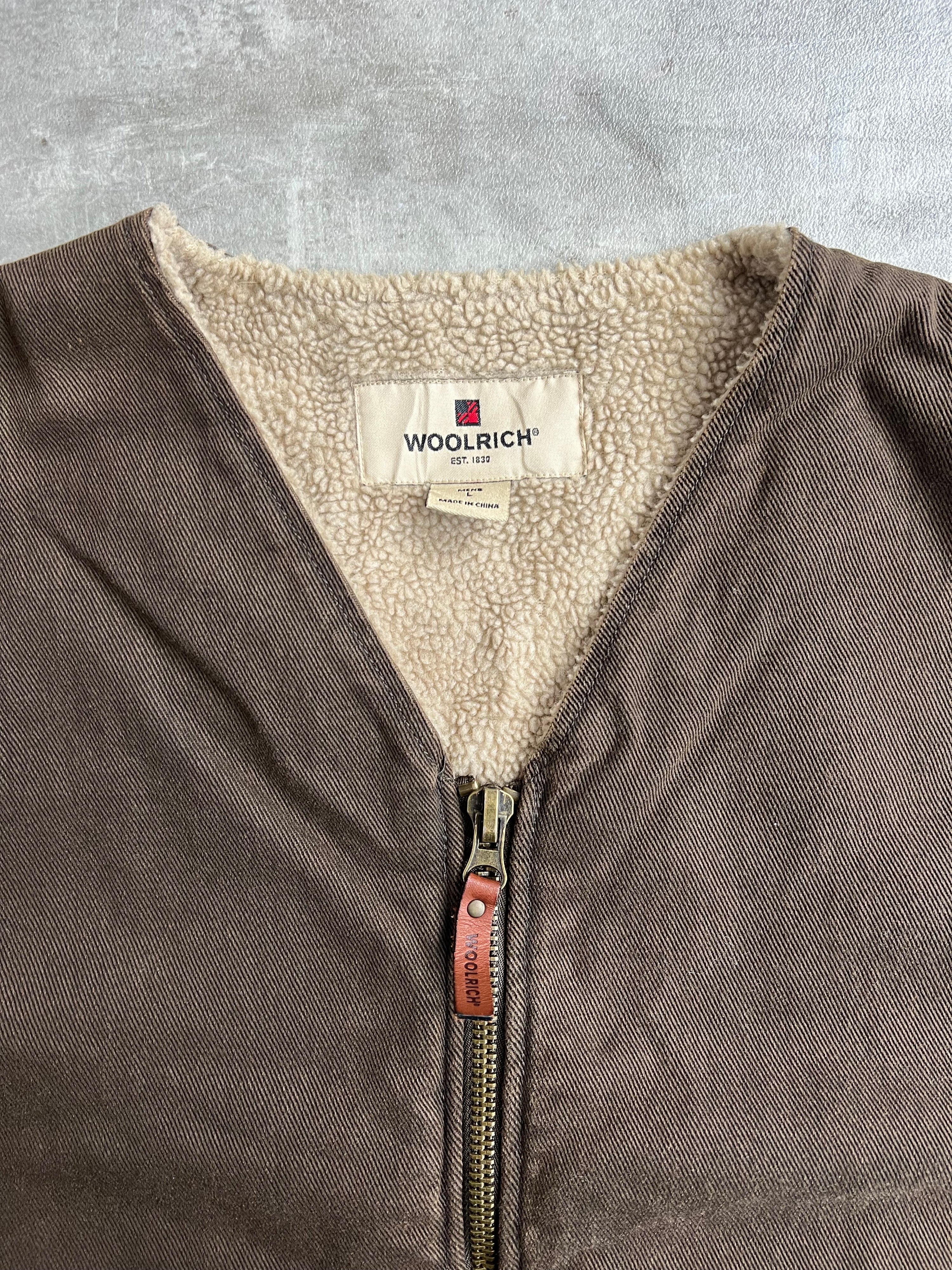WOOLRICH FLEECE LINED VEST BROWN - L