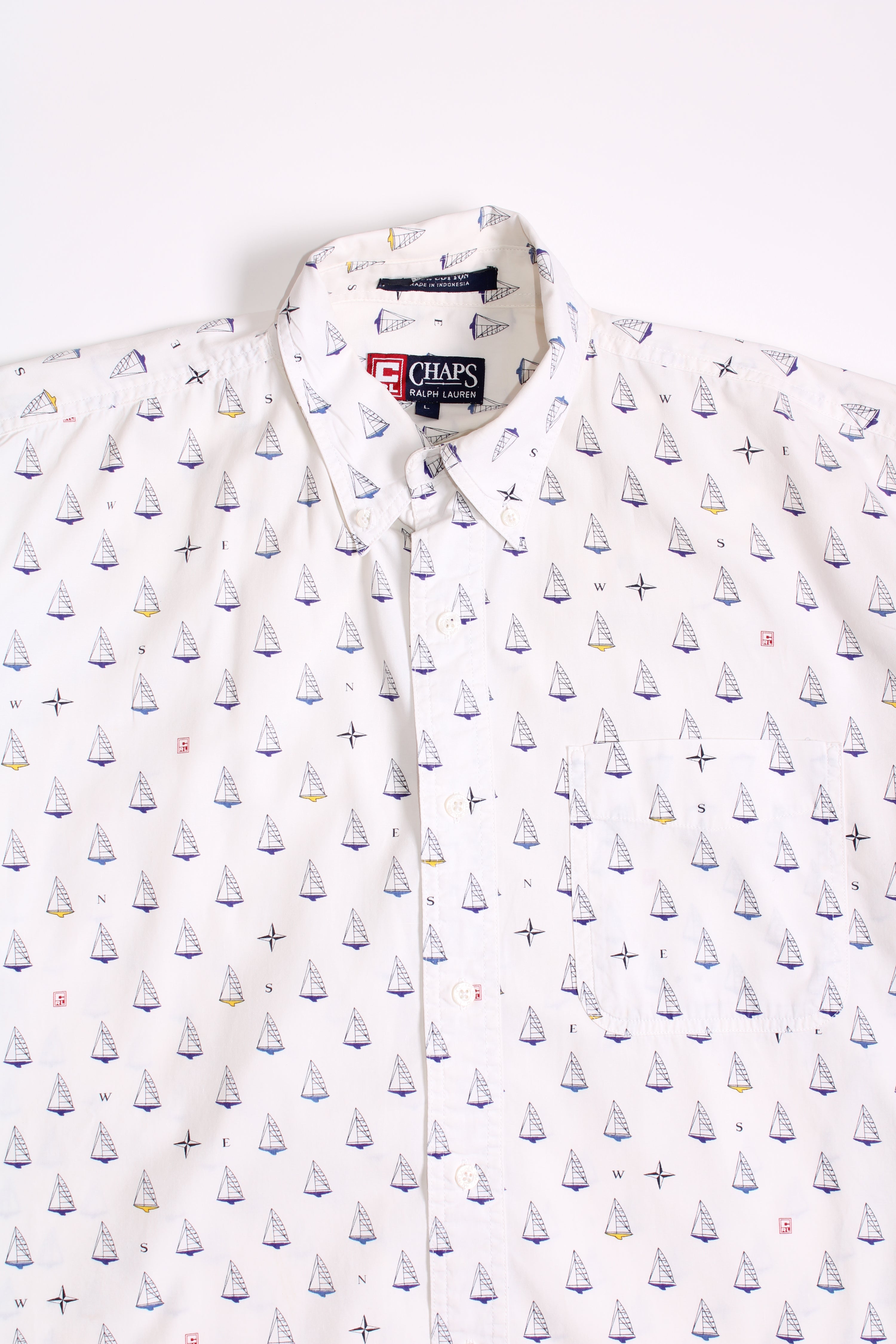 RALPH LAUREN CHAPS SHORT SLEEVES SHIRT MARINA PATTERN - L