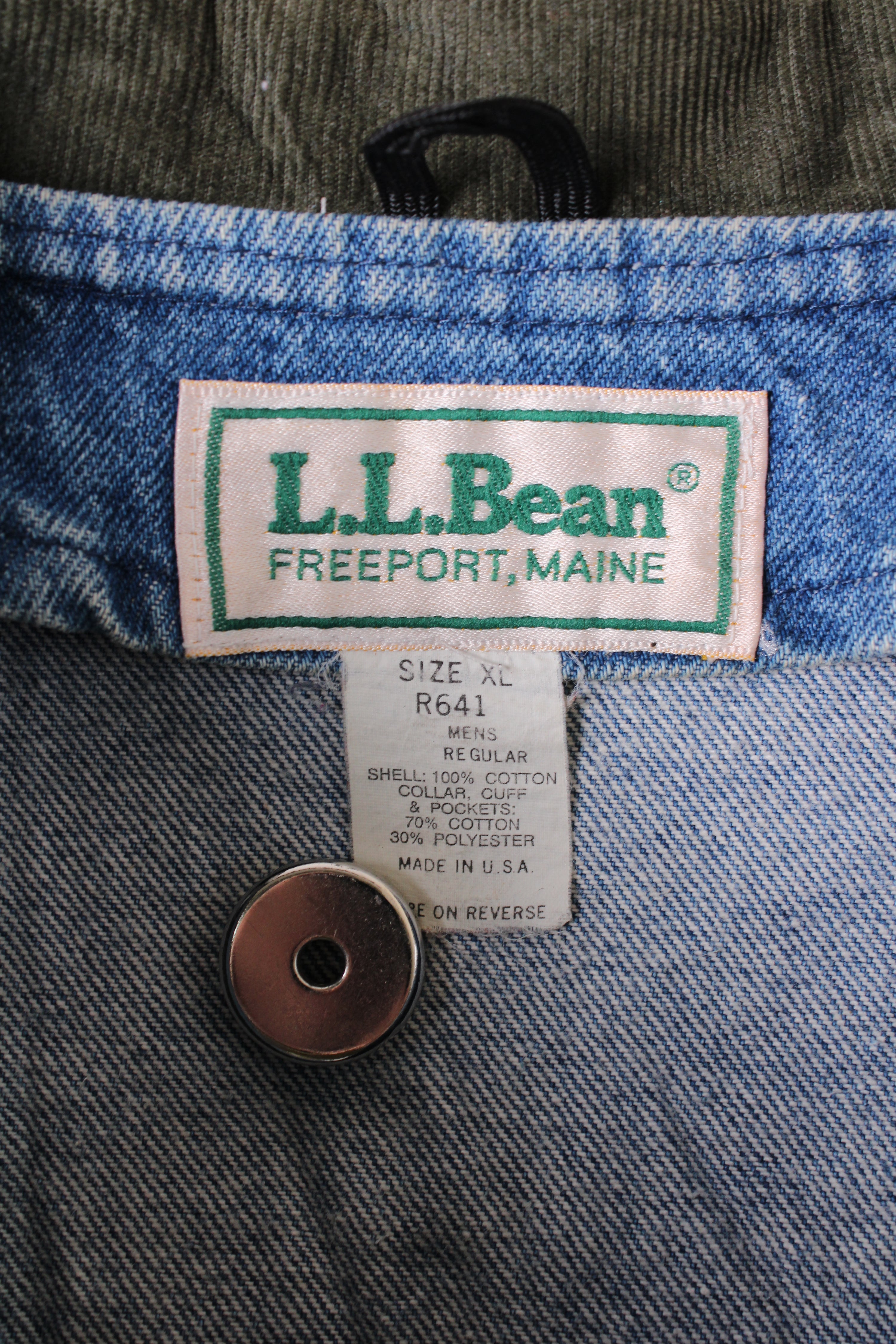 LL BEAN VINTAGE HUNTING JACKET DENIM BLUE MADE IN USA - XL