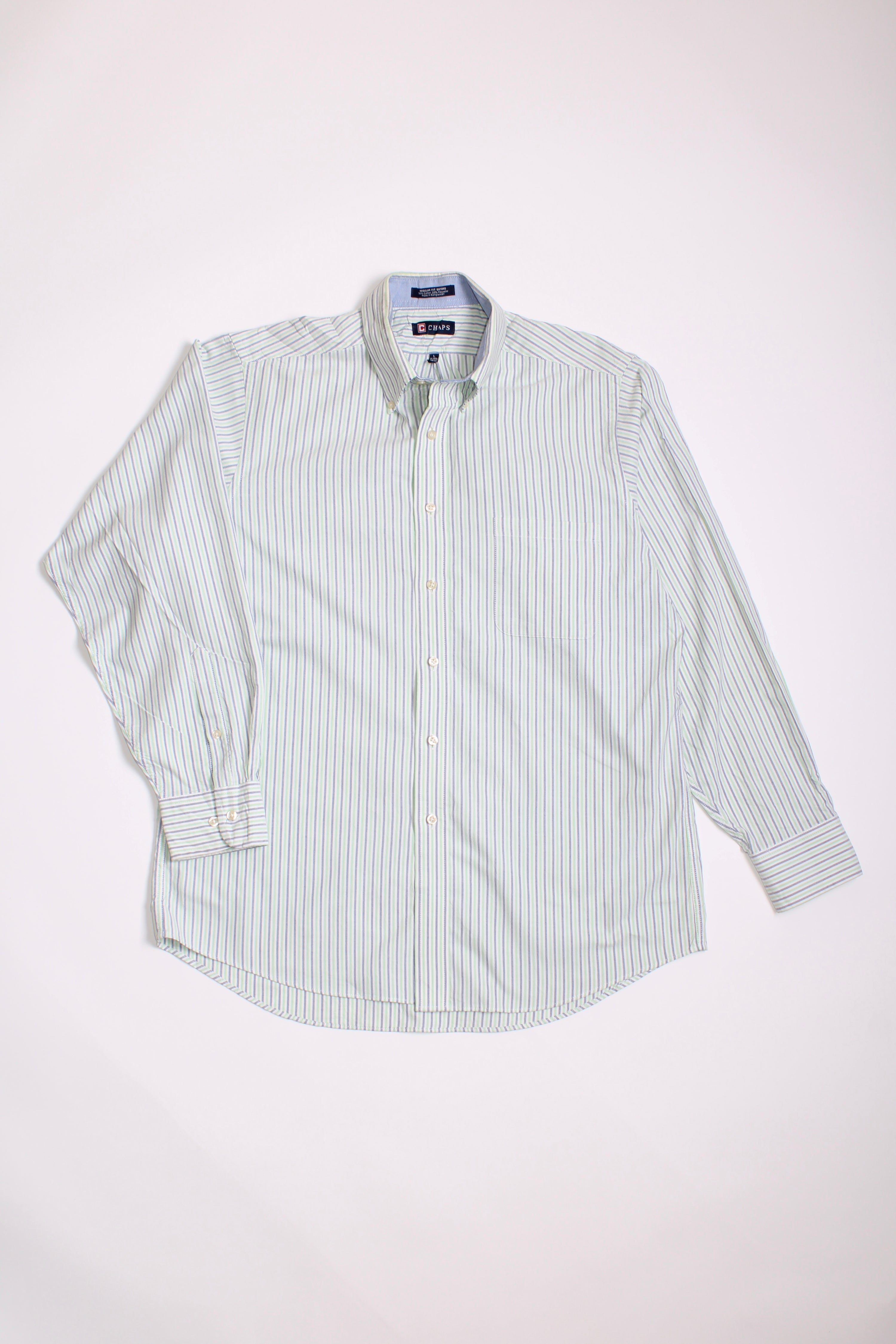RALPH LAUREN CHAPS OXFORD STIPED SHIRT - L