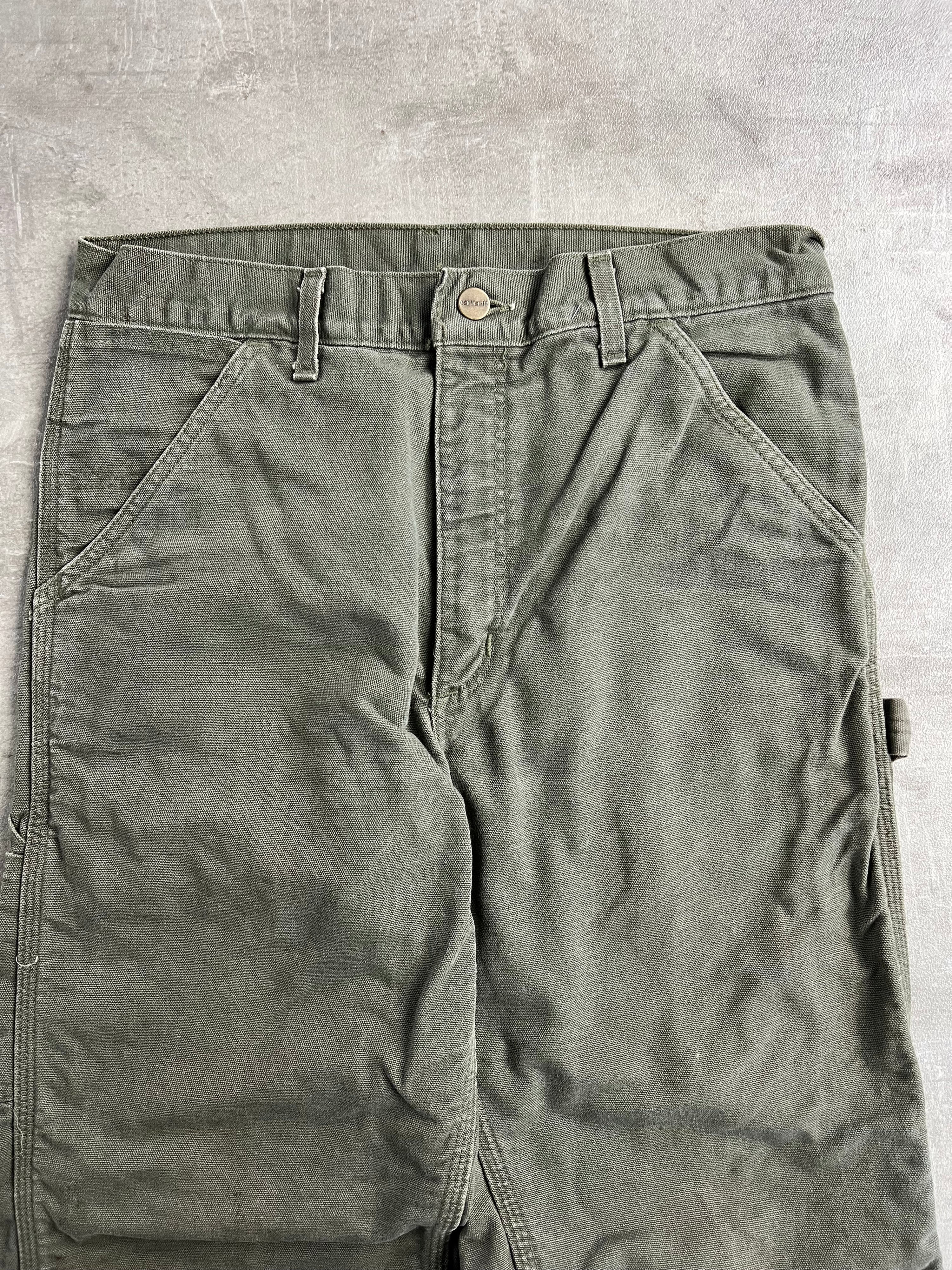 CARHARTT SINGLE KNEE FLEECE LINED PANTS GREEN MADE IN USA - 31X32