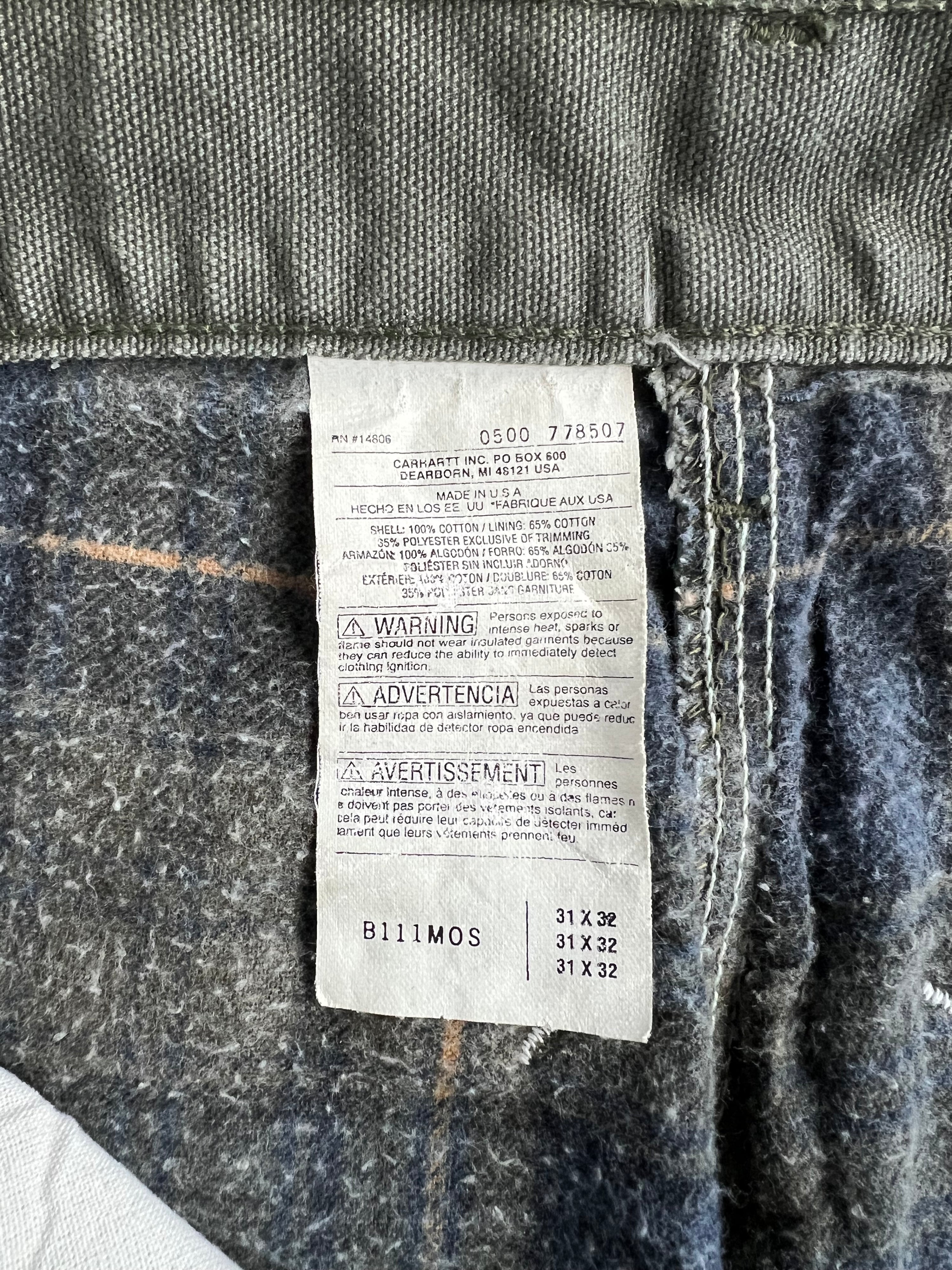 CARHARTT SINGLE KNEE FLEECE LINED PANTS GREEN MADE IN USA - 31X32