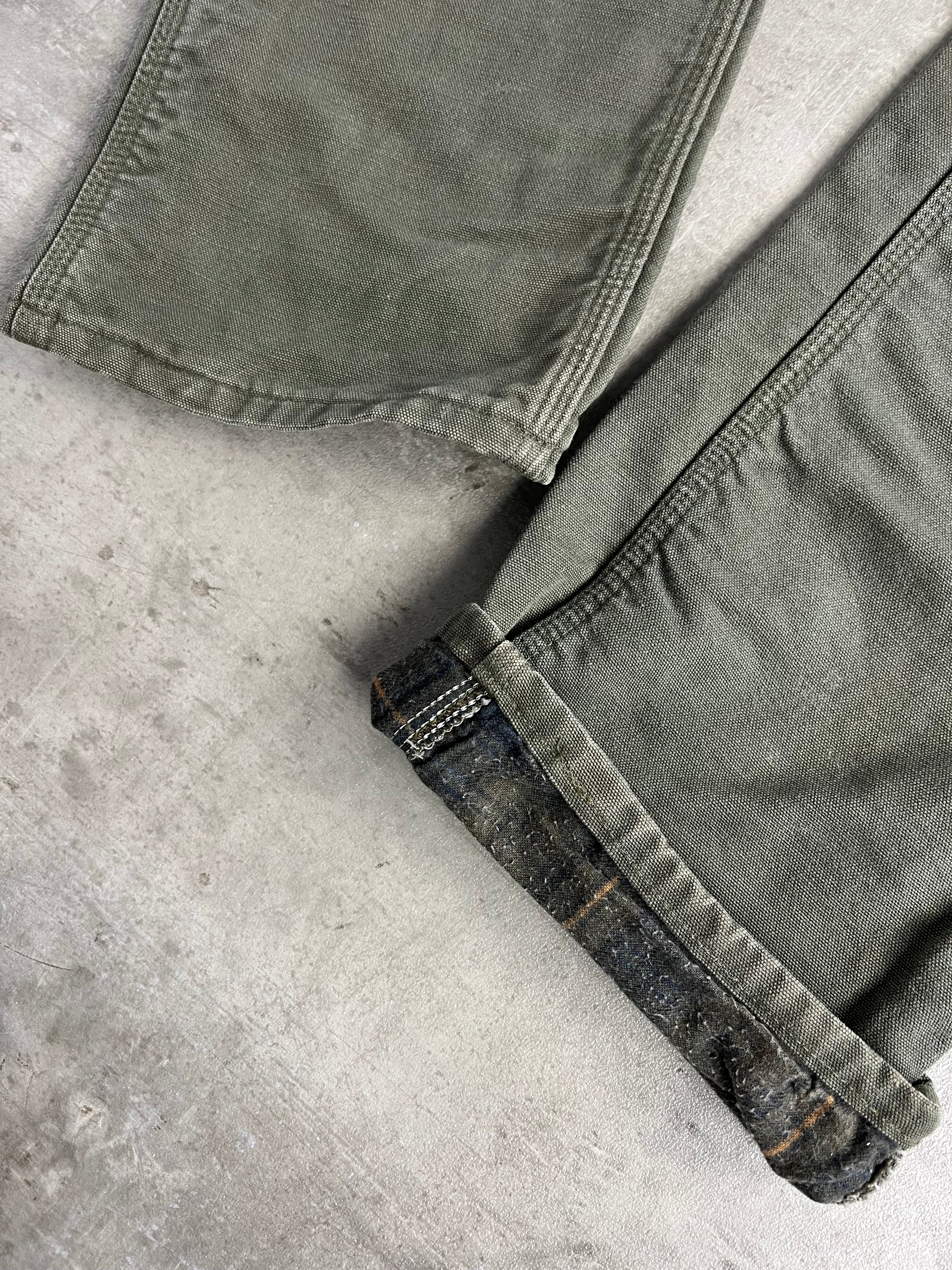 CARHARTT SINGLE KNEE FLEECE LINED PANTS GREEN MADE IN USA - 31X32