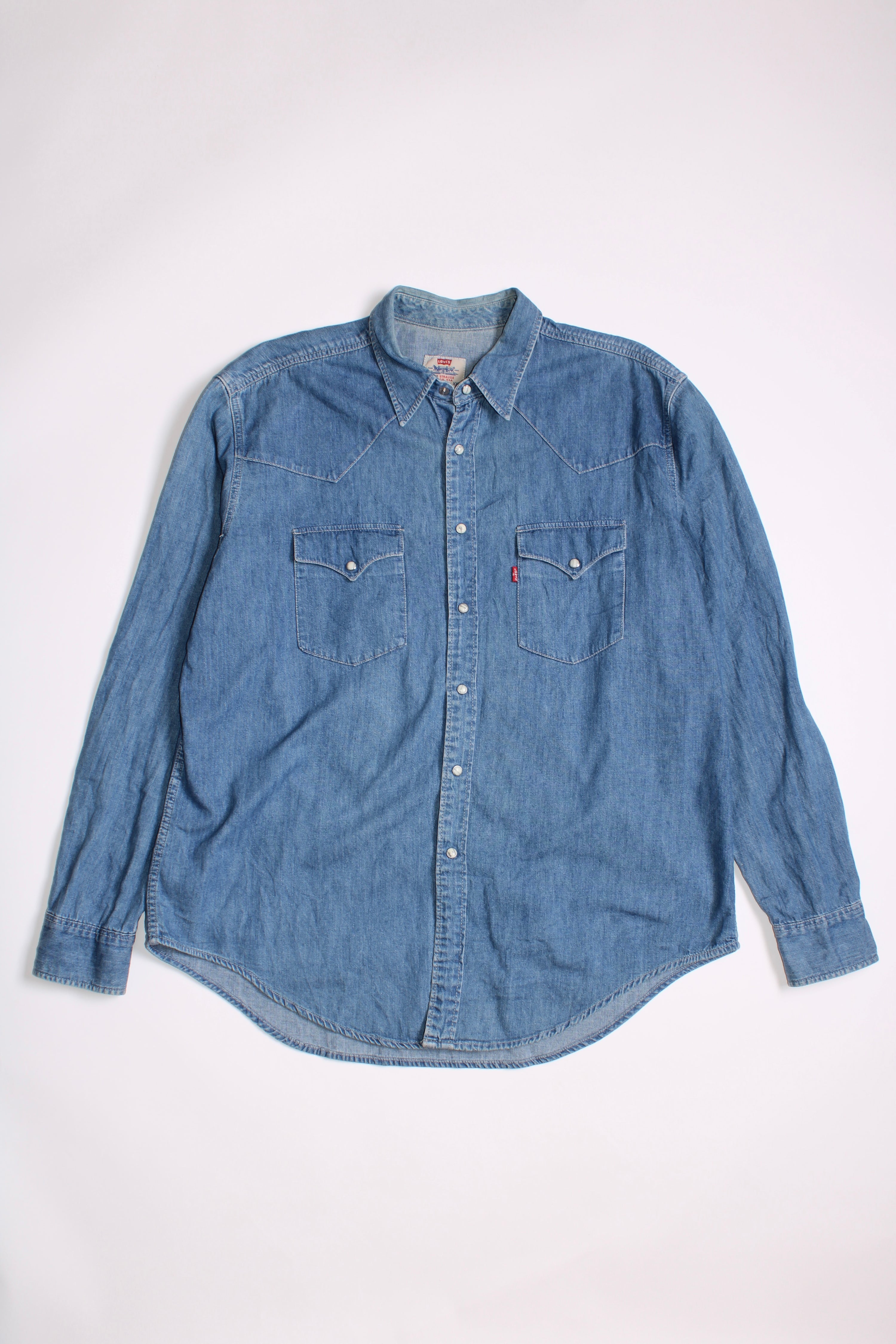 LEVIS VINTAGE WESTERN DENIM SHIRT BLUE WASH  1990S VTG - XXL