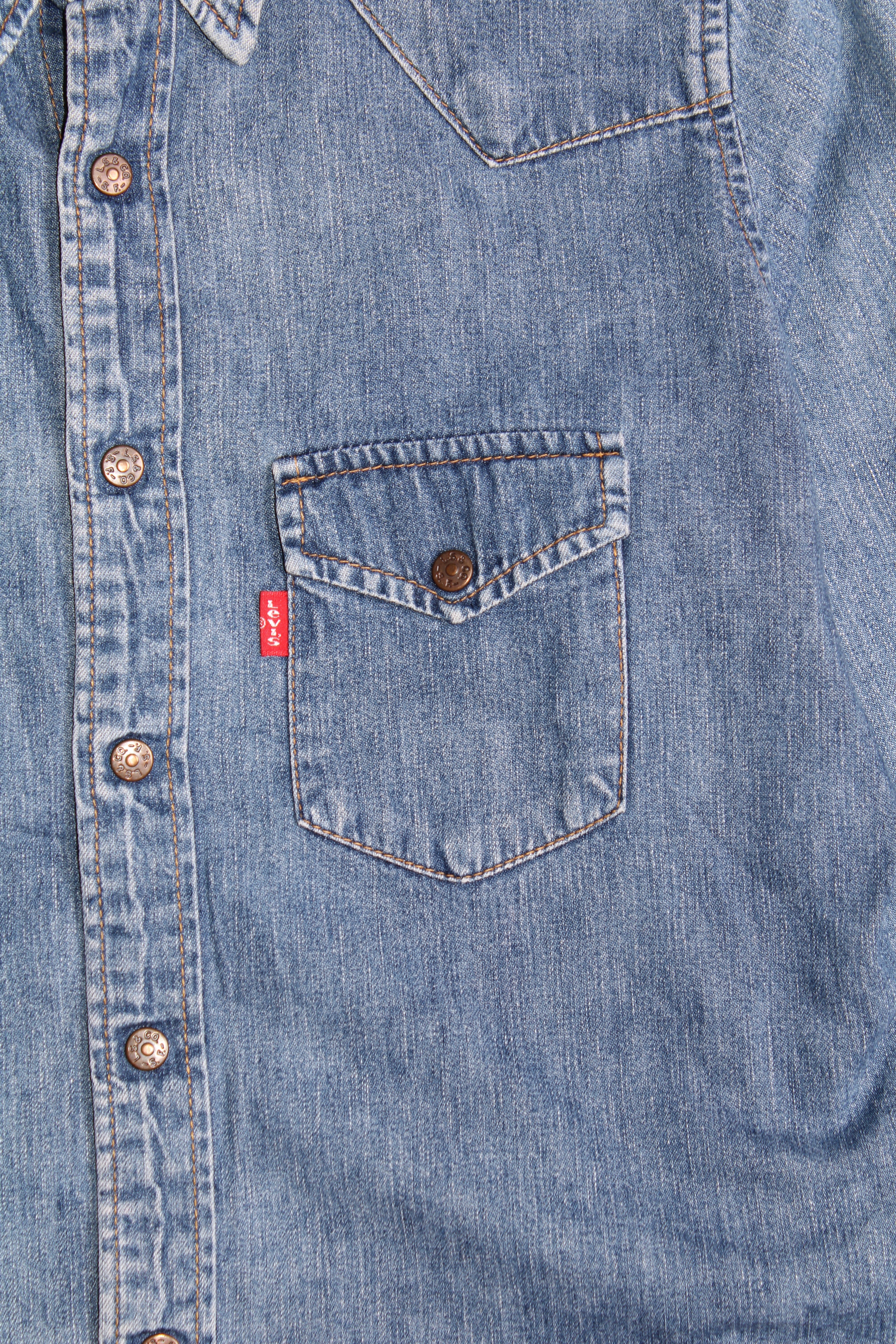 LEVIS VINTAGE WESTERN DENIM SHIRT BLUE WASH 1990S VTG - XS