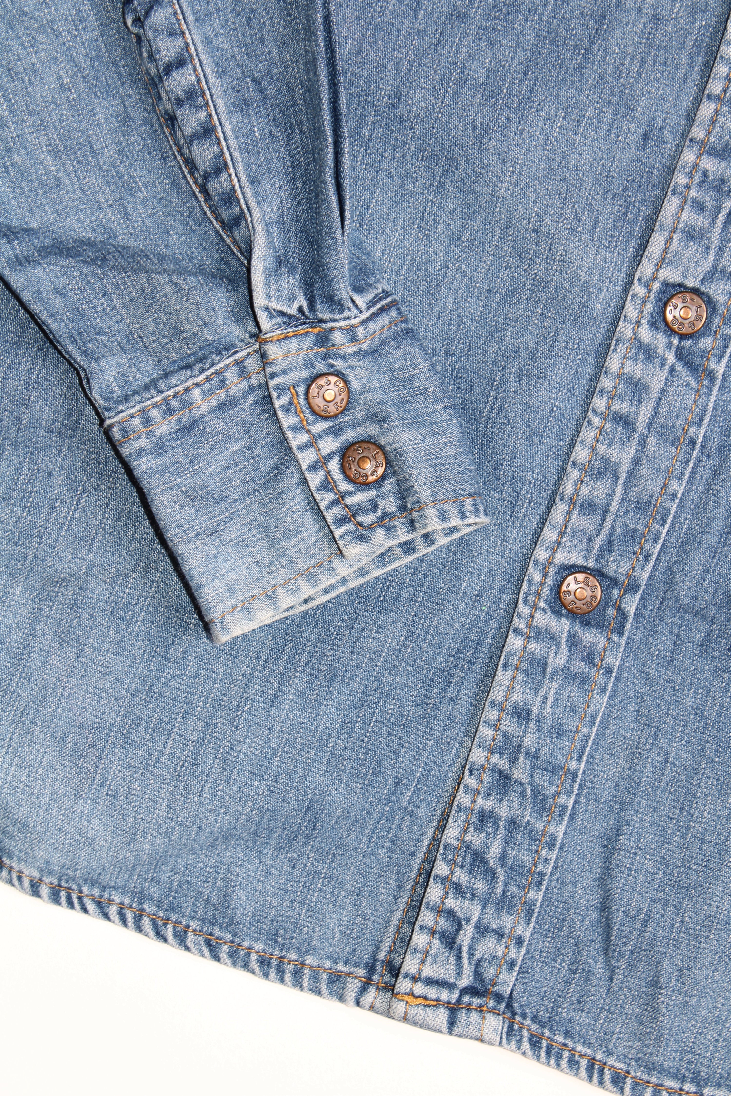 LEVIS VINTAGE WESTERN DENIM SHIRT BLUE WASH 1990S VTG - XS