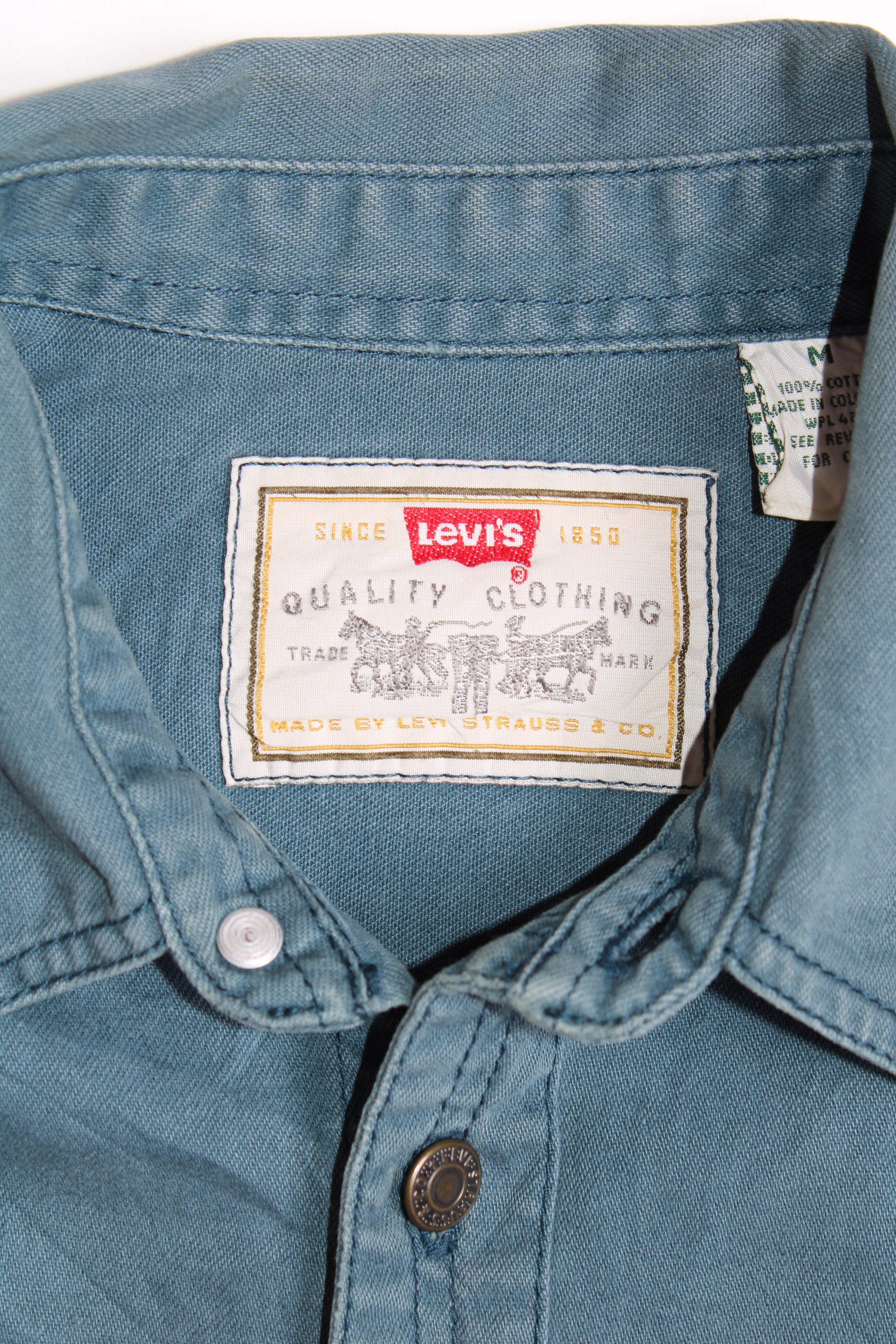 LEVIS VINTAGE WESTERN DENIM SHIRT PETROL BLUE 1990S VTG - M
