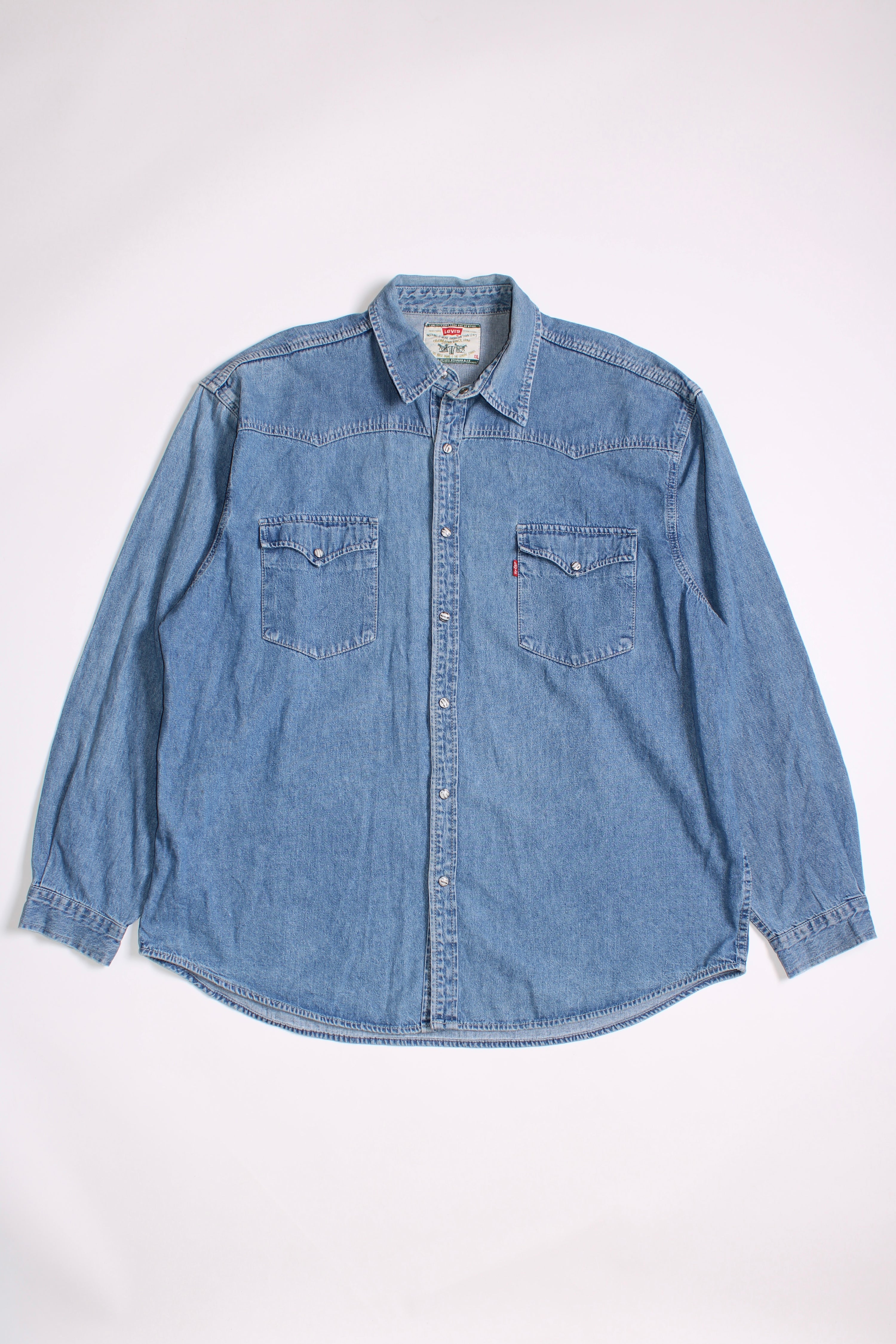 LEVIS VINTAGE WESTERN DENIM SHIRT BLUE WASH 1990S VTG - XXL