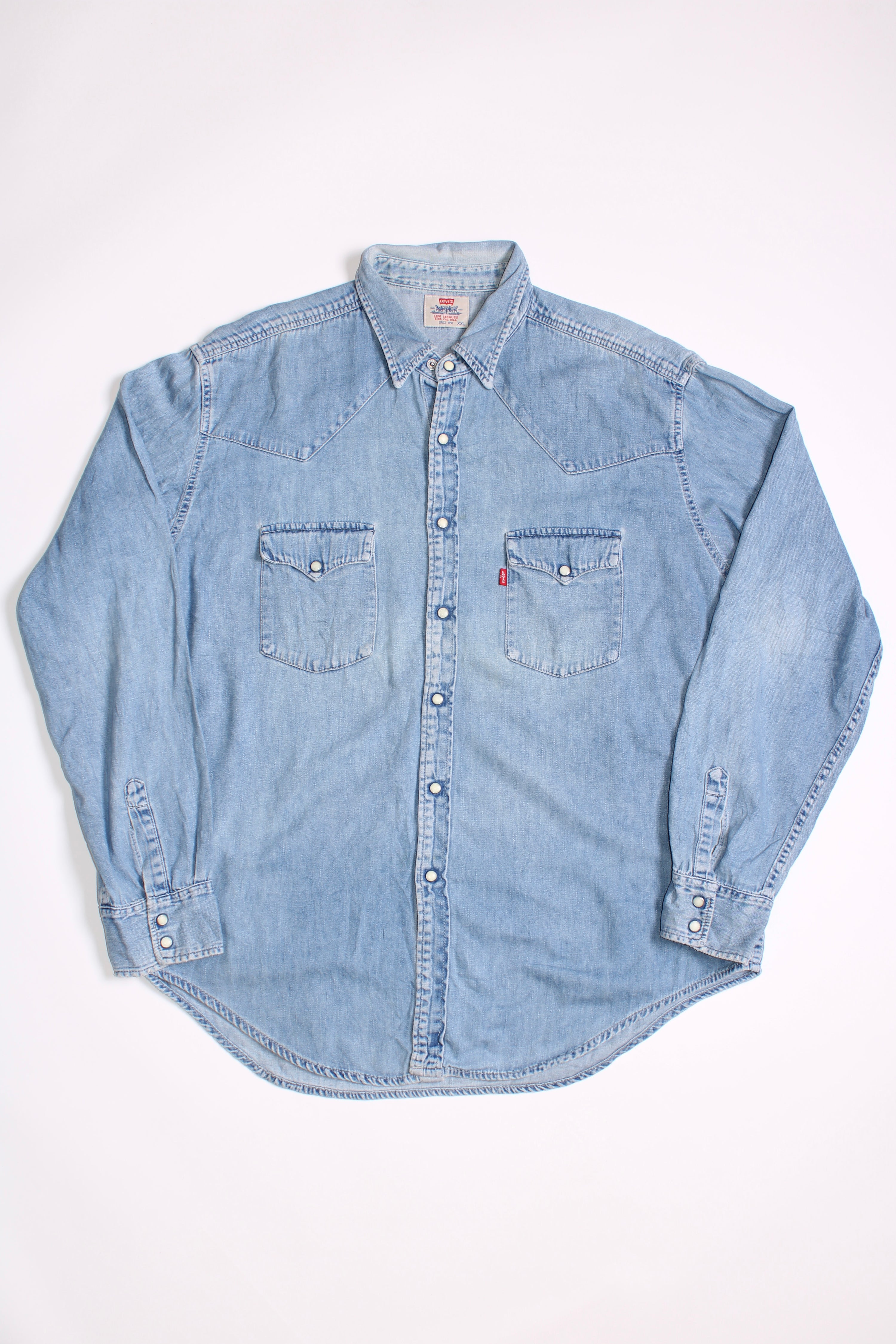 LEVIS VINTAGE WESTERN DENIM SHIRT LIGHT BLUE WASH 1990S VTG - XXL