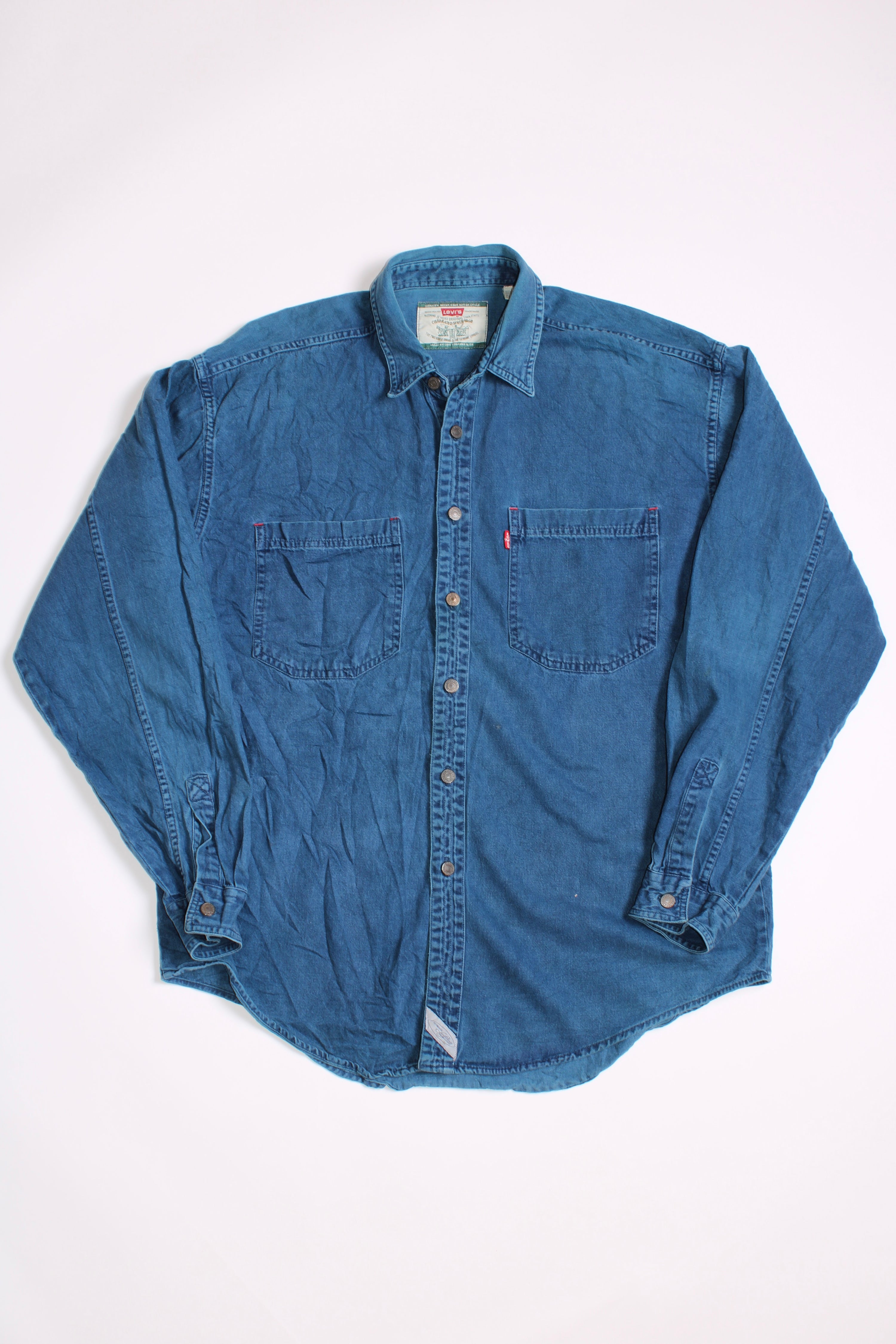 LEVIS VINTAGE WESTERN DENIM SHIRT INDIGO WASH 1990S VTG - L