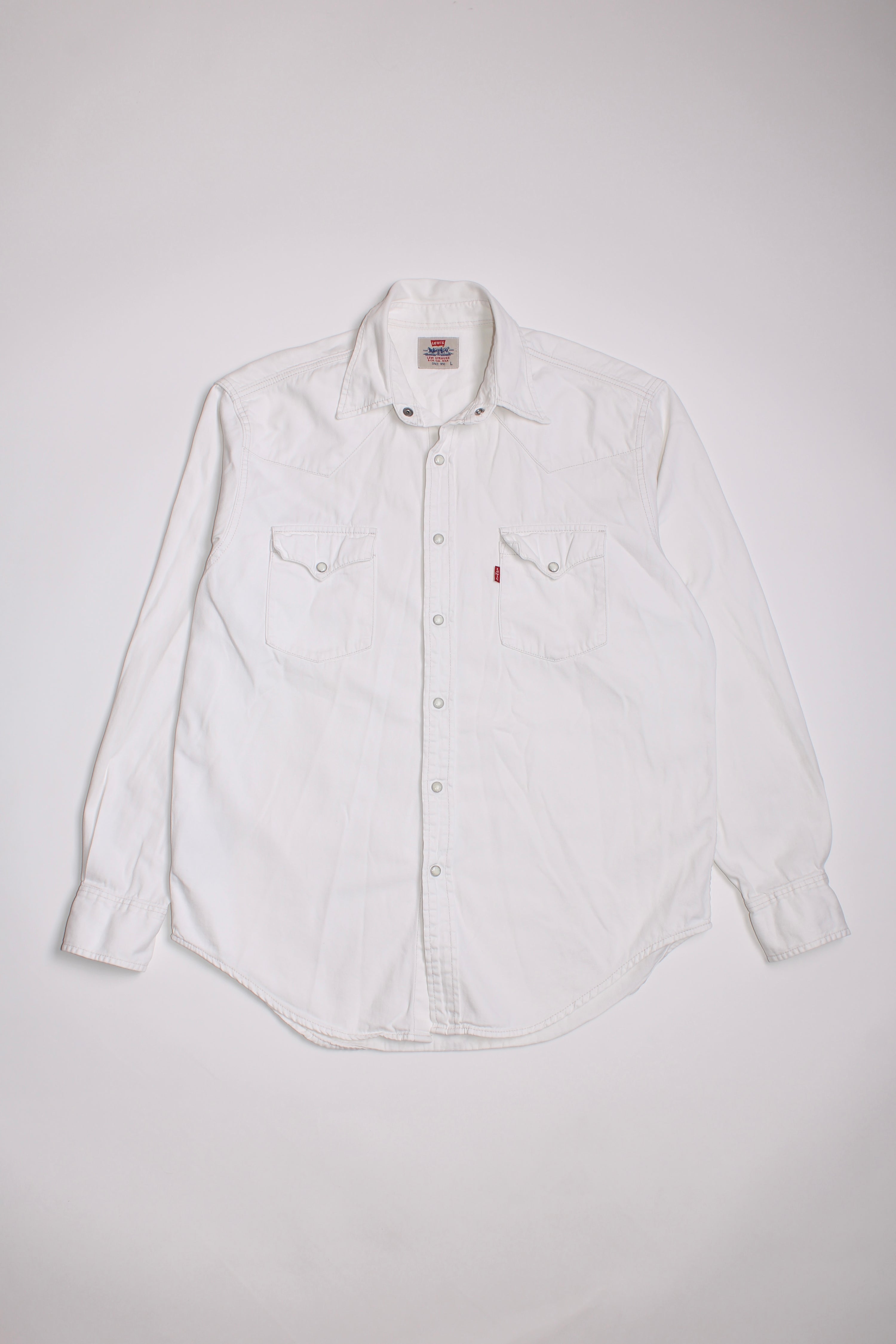 LEVIS VINTAGE WESTERN DENIM SHIRT WHITE 1990S VTG - L