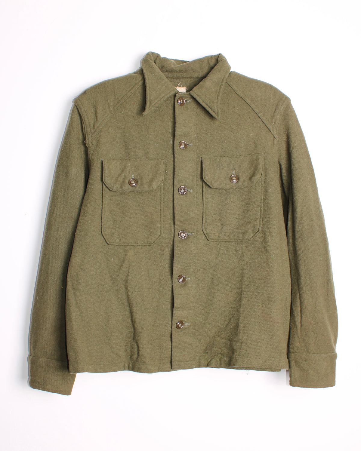 US ARMY VINTAGE OG 108 WOOL SHIRT OLIVE GREEN - LARGE
