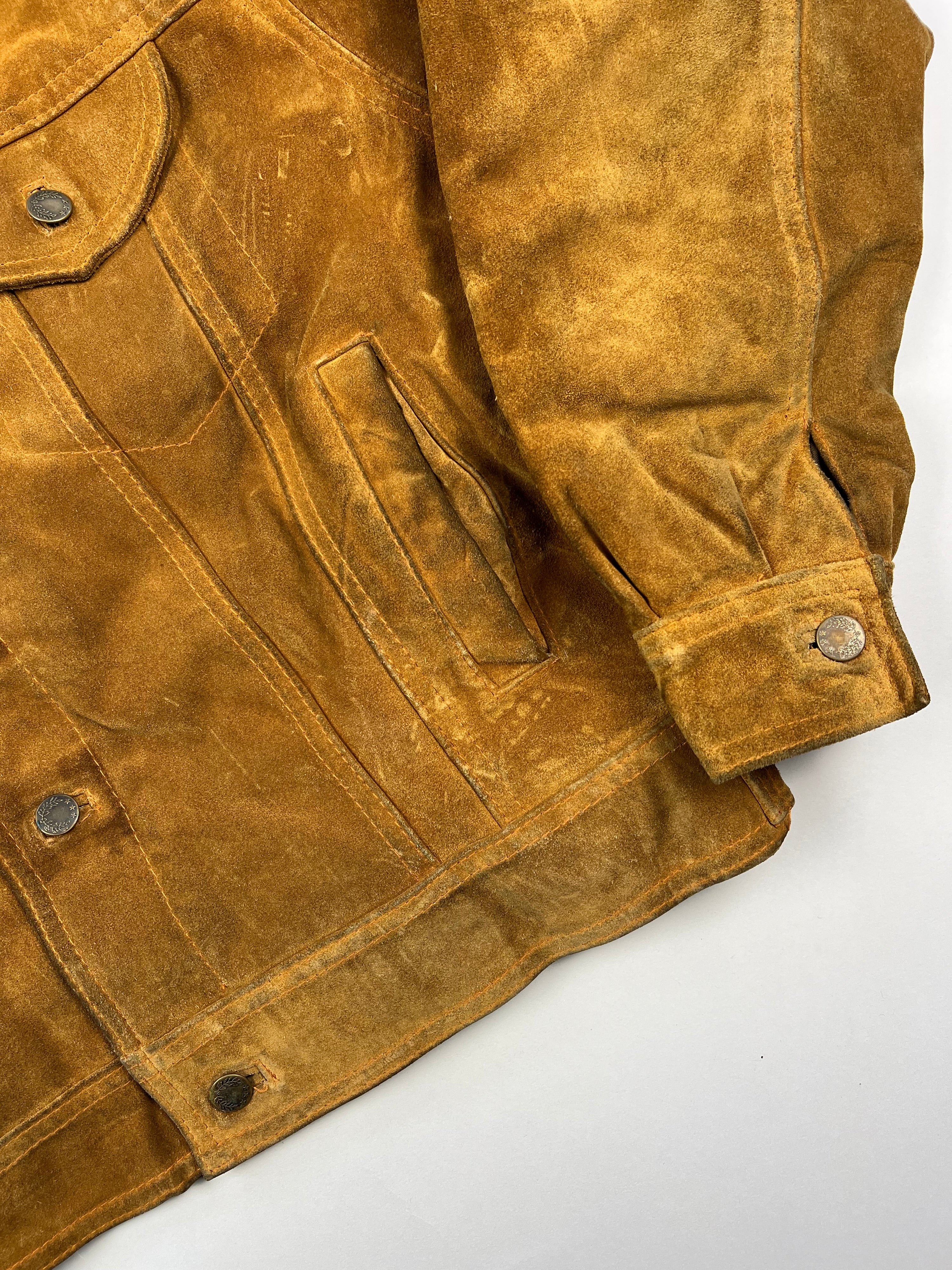 SUEDE TRUCKER JACKET BROWN - L