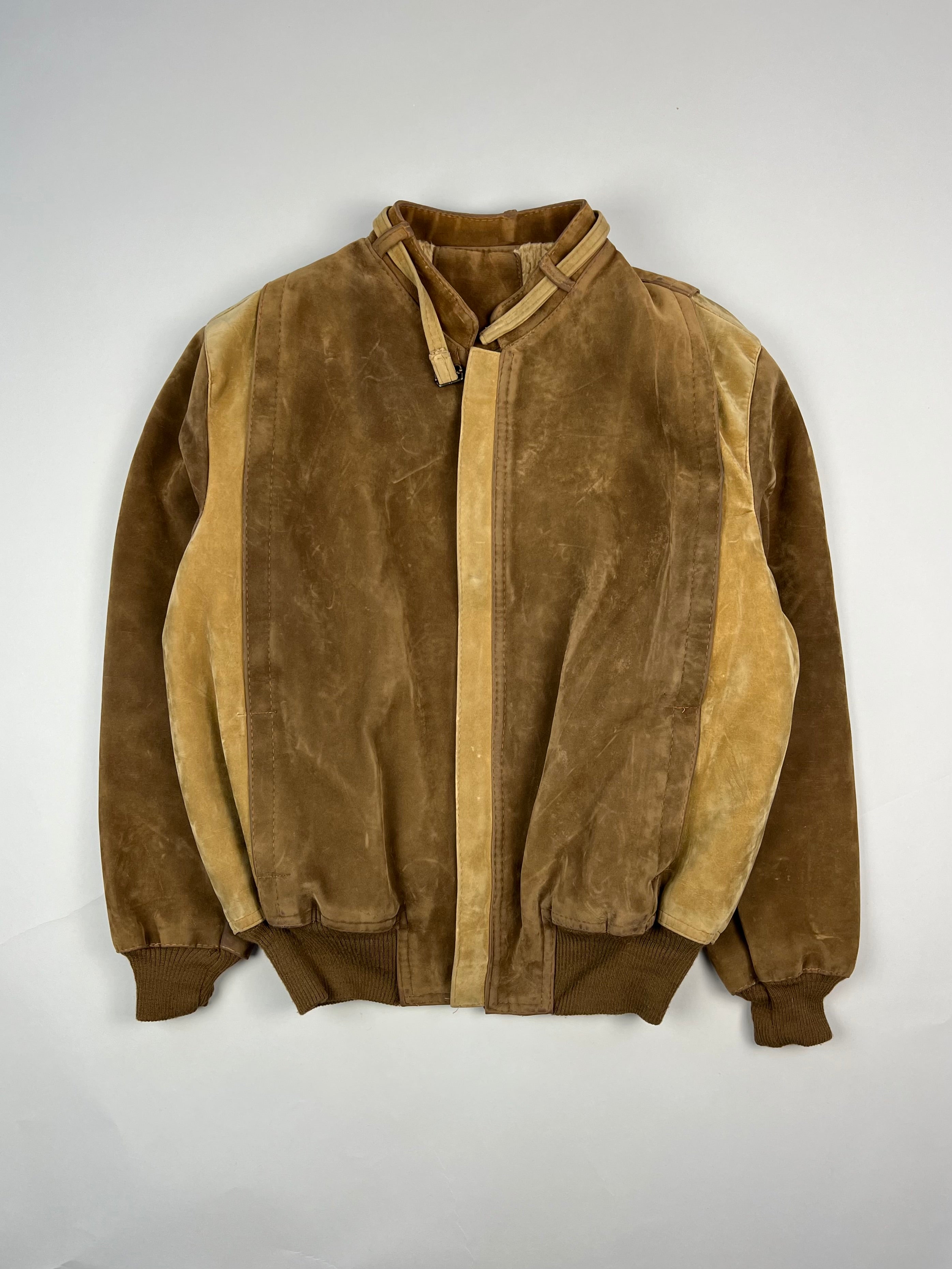 SUEDE BOMBER JACKET COLORBLOCK BROWN - M/L