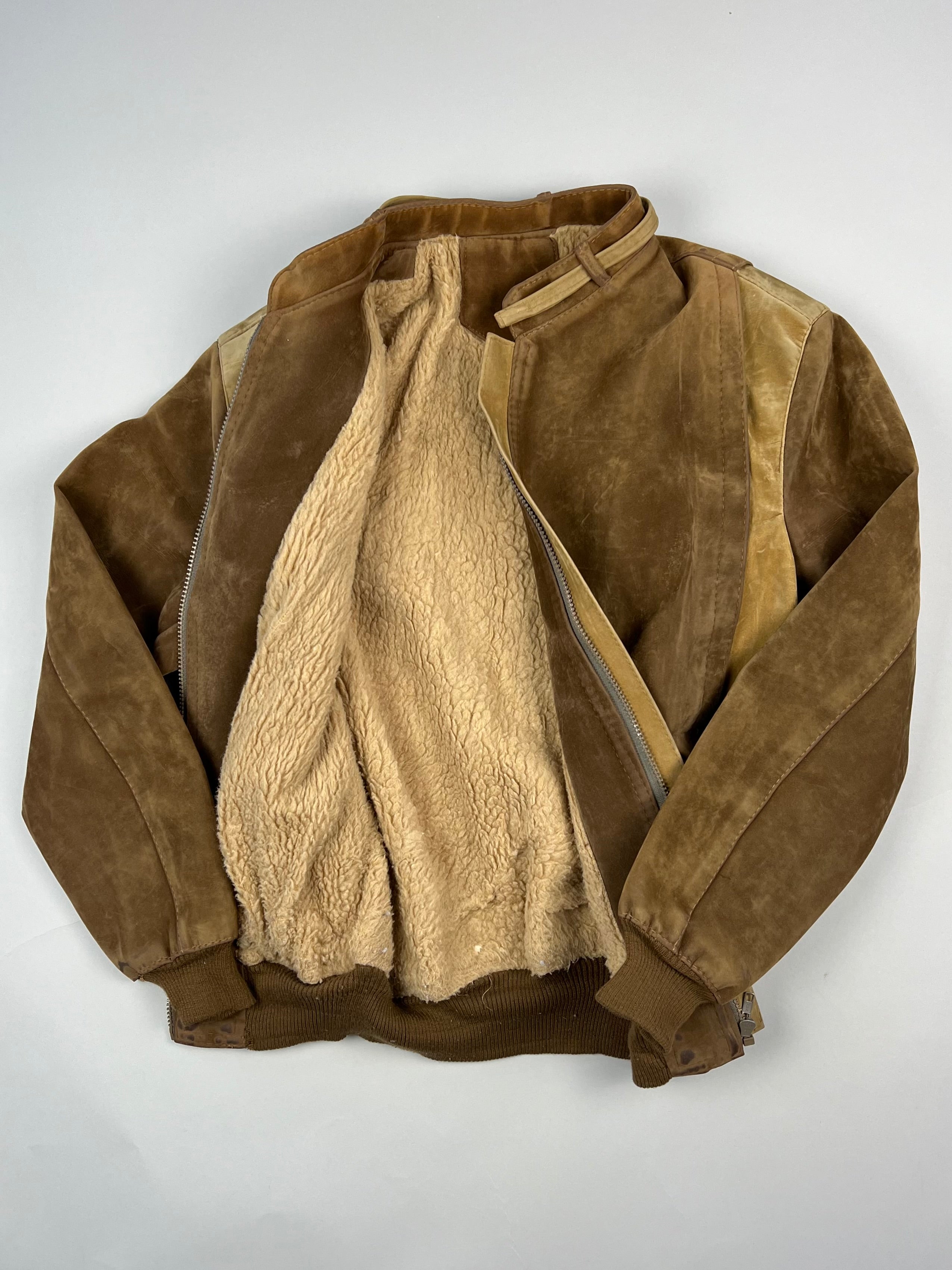 SUEDE BOMBER JACKET COLORBLOCK BROWN - M/L