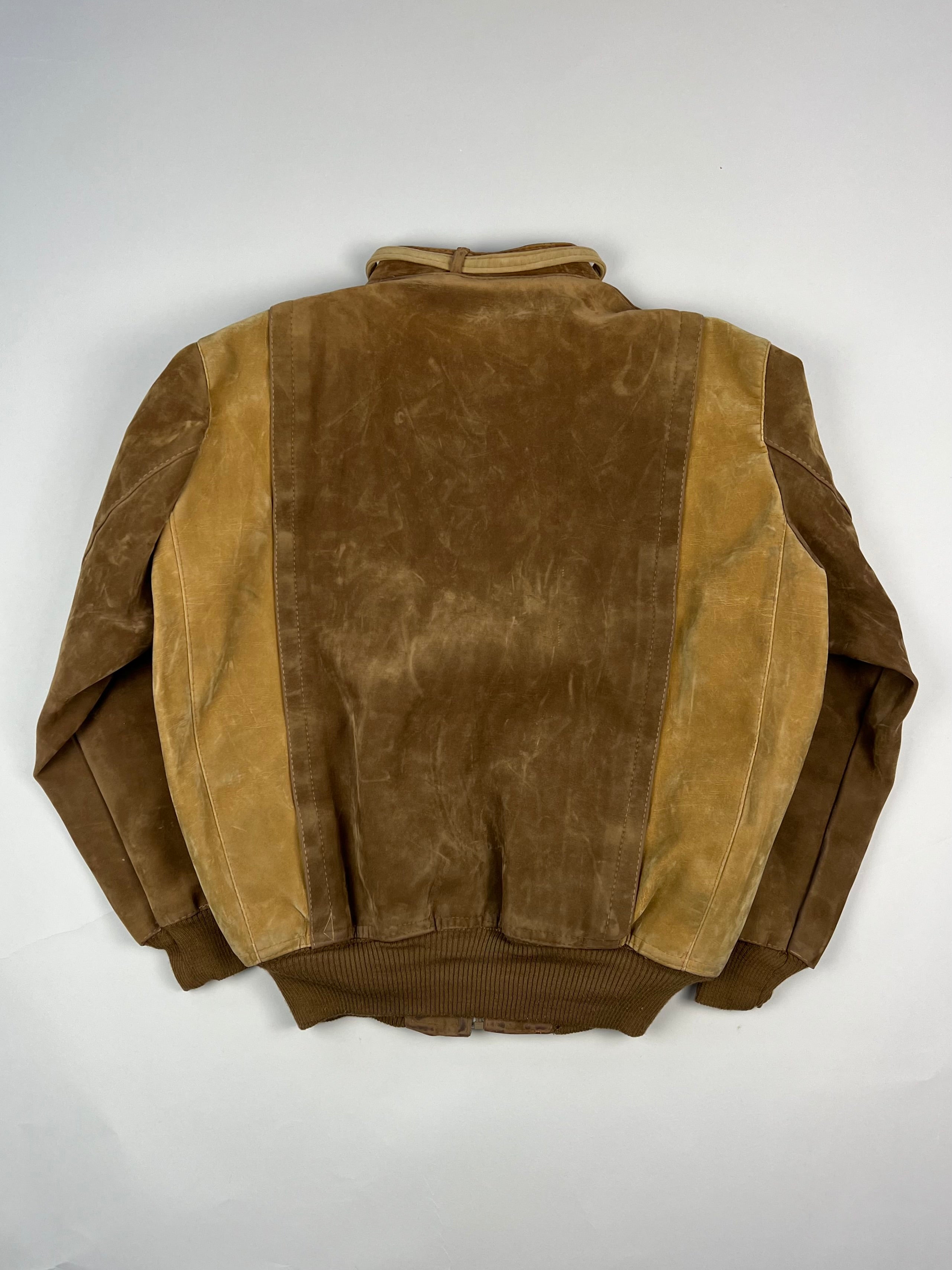 SUEDE BOMBER JACKET COLORBLOCK BROWN - M/L