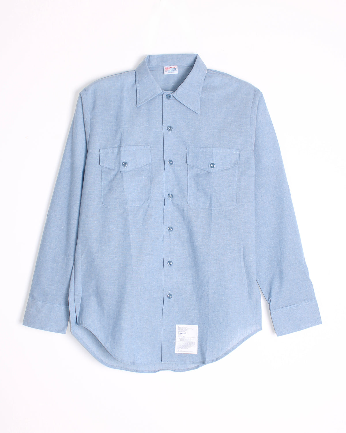 US ARMY VINTAGE NAVSHIRT CHAMBRAY WORK SHIRT LIGHT BLUE MADE IN USA - M