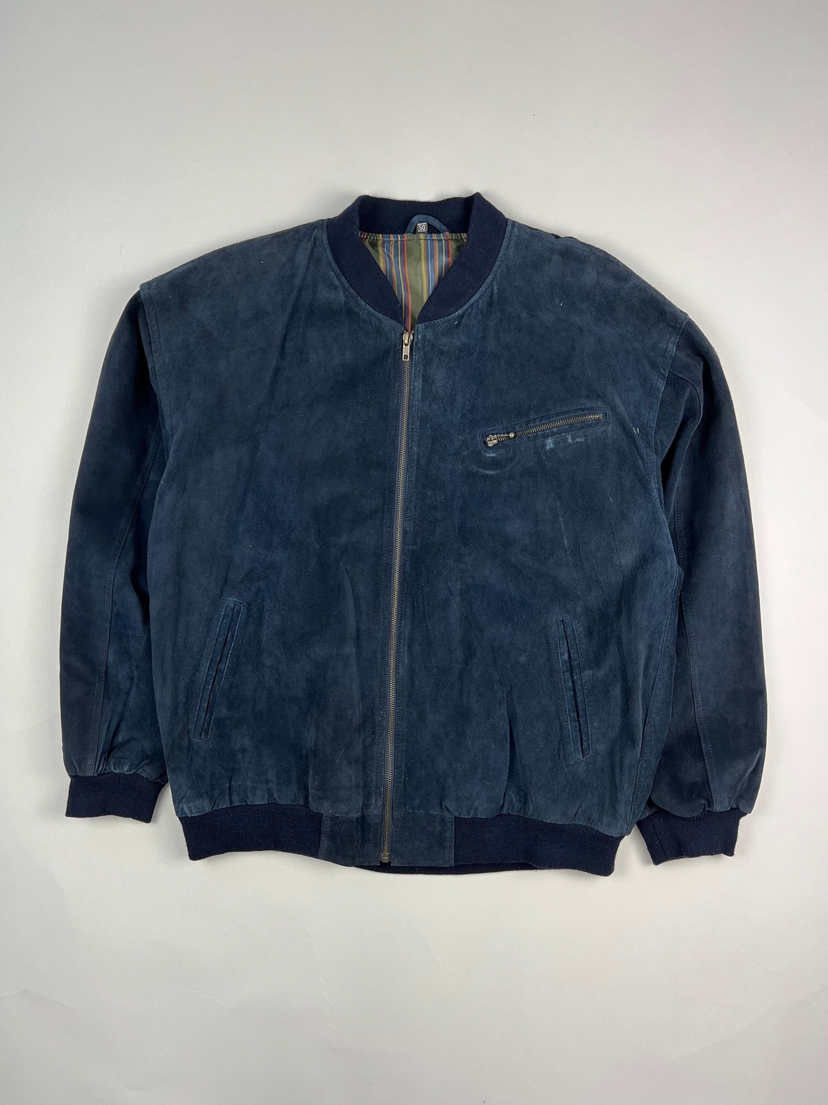SUEDE BOMBER JACKET NAVY BLUE - XL/XXL