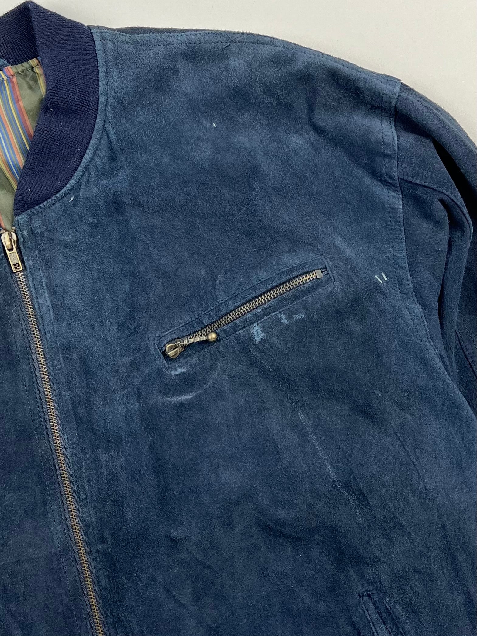SUEDE BOMBER JACKET NAVY BLUE - XL/XXL