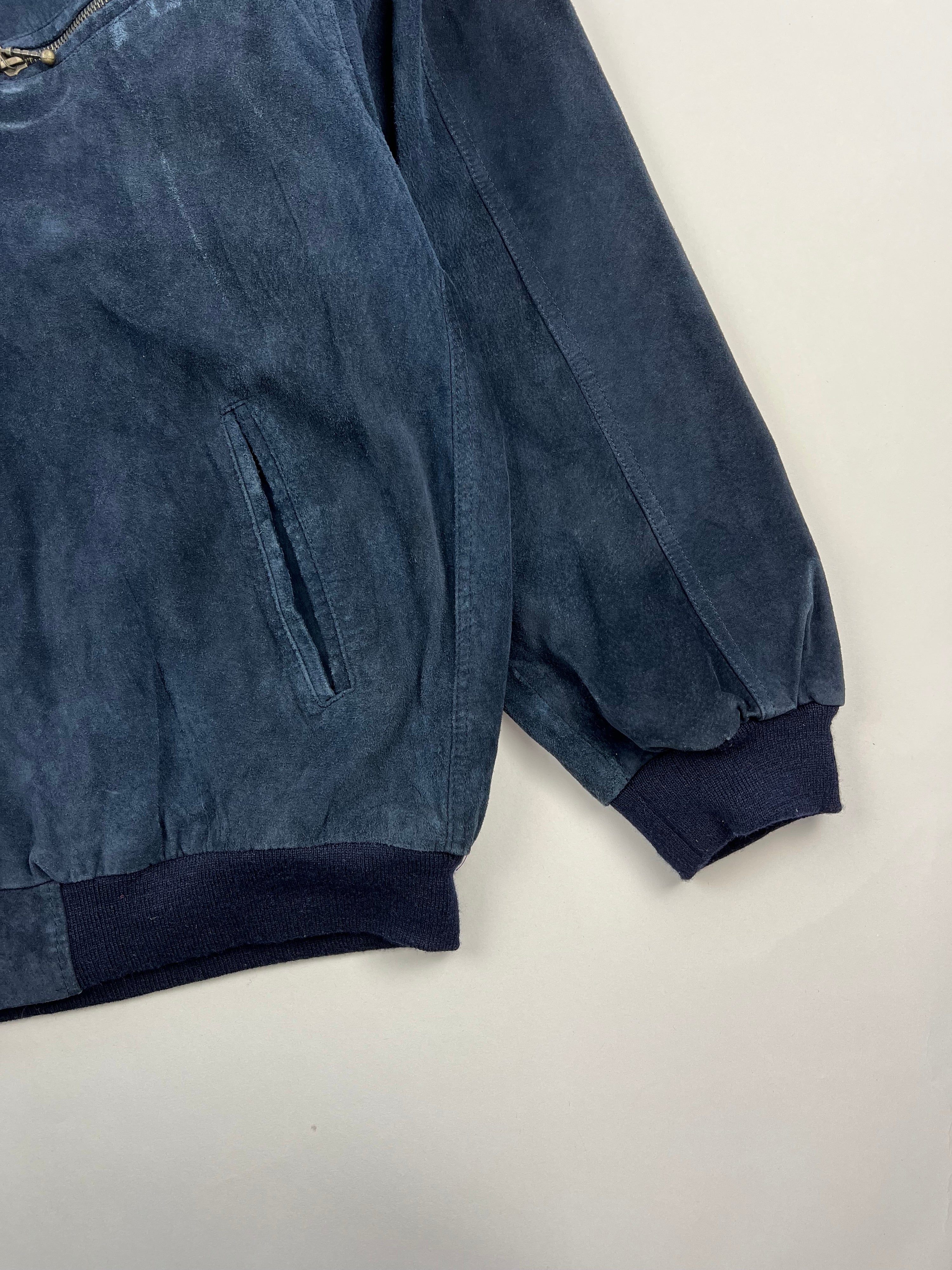 SUEDE BOMBER JACKET NAVY BLUE - XL/XXL
