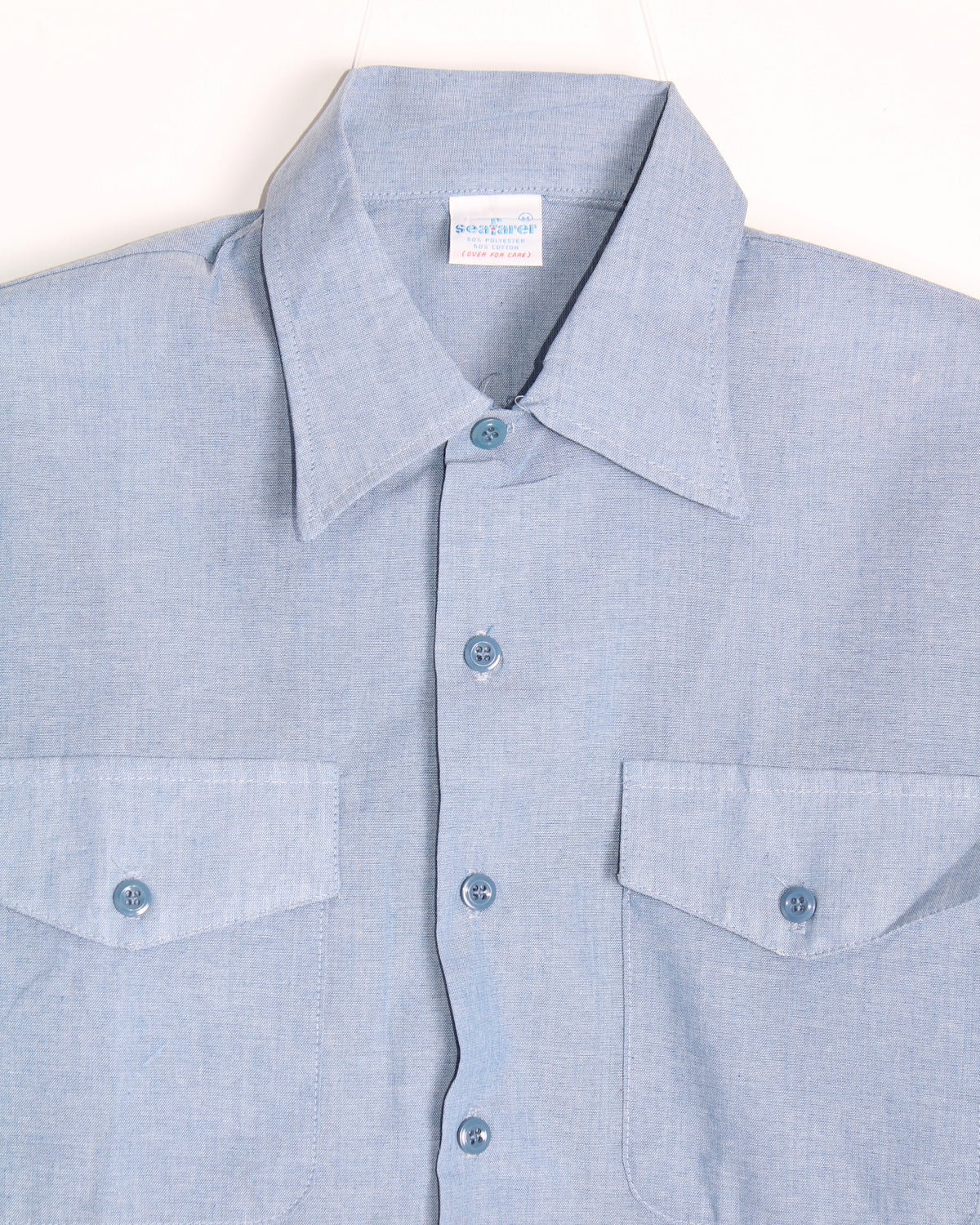 US ARMY VINTAGE SEAFARER CHAMBRAY WORK SHIRT LIGHT BLUE MADE IN USA - M