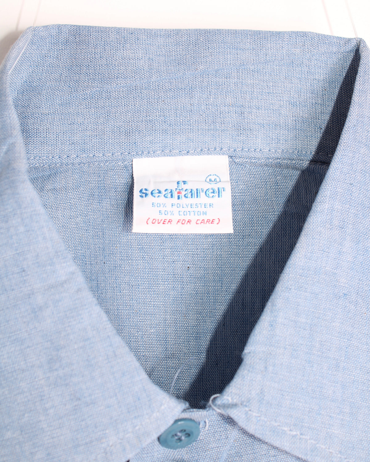 US ARMY VINTAGE SEAFARER CHAMBRAY WORK SHIRT LIGHT BLUE MADE IN USA - M