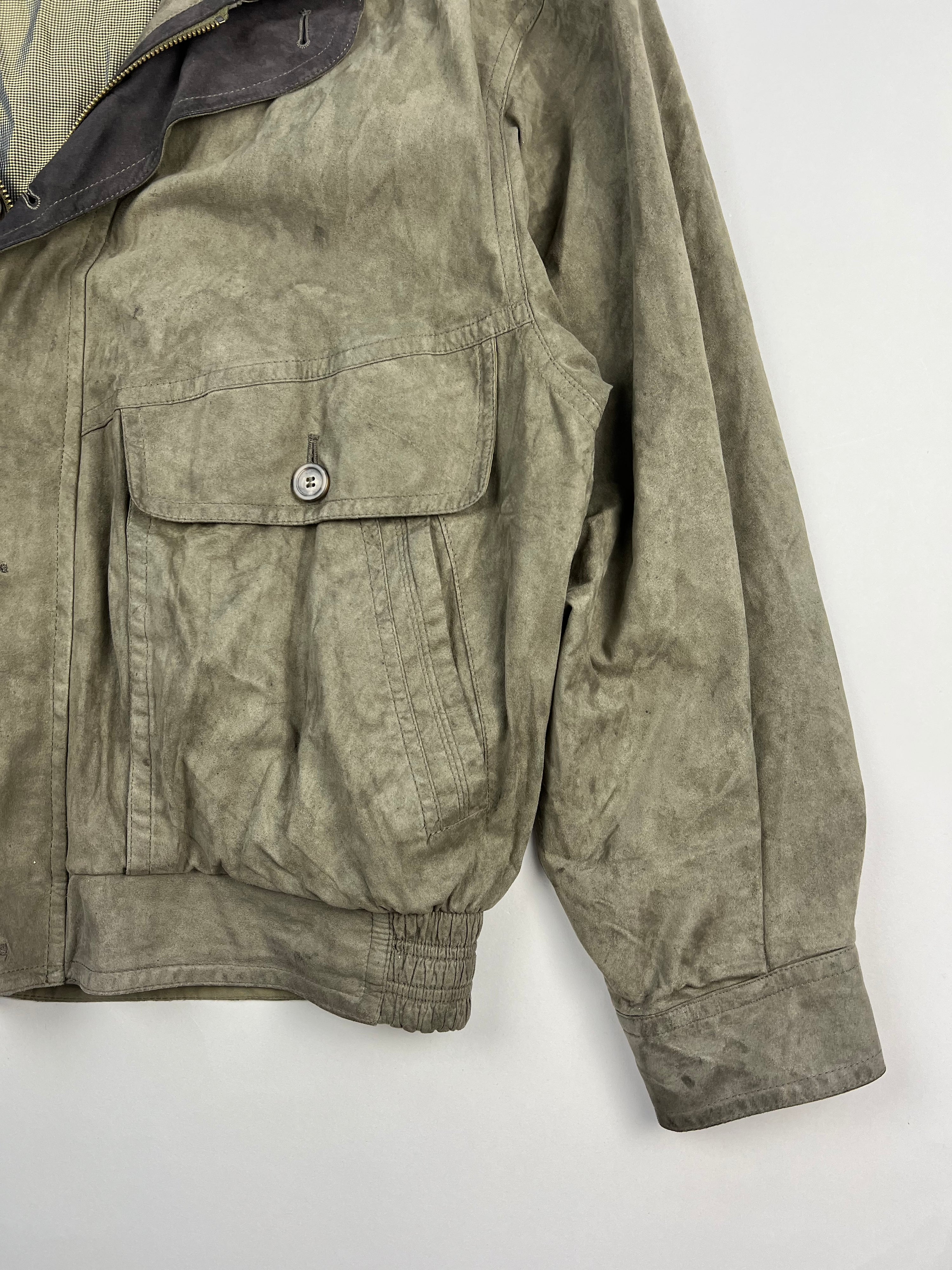 SUEDE BOMBER JACKET WITH POLYURETHANE COATING GREY - L/XL