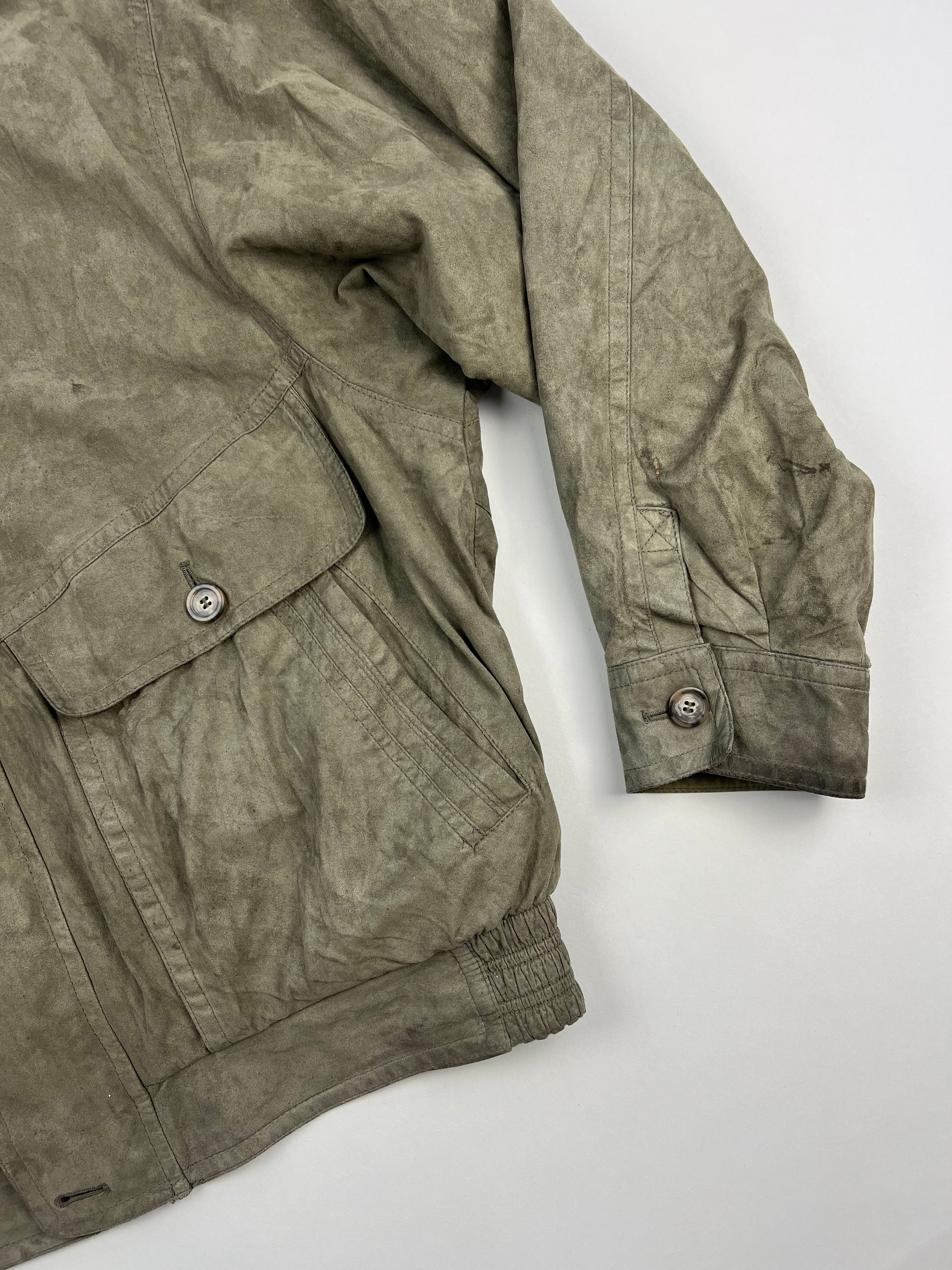 SUEDE BOMBER JACKET WITH POLYURETHANE COATING GREY - L/XL
