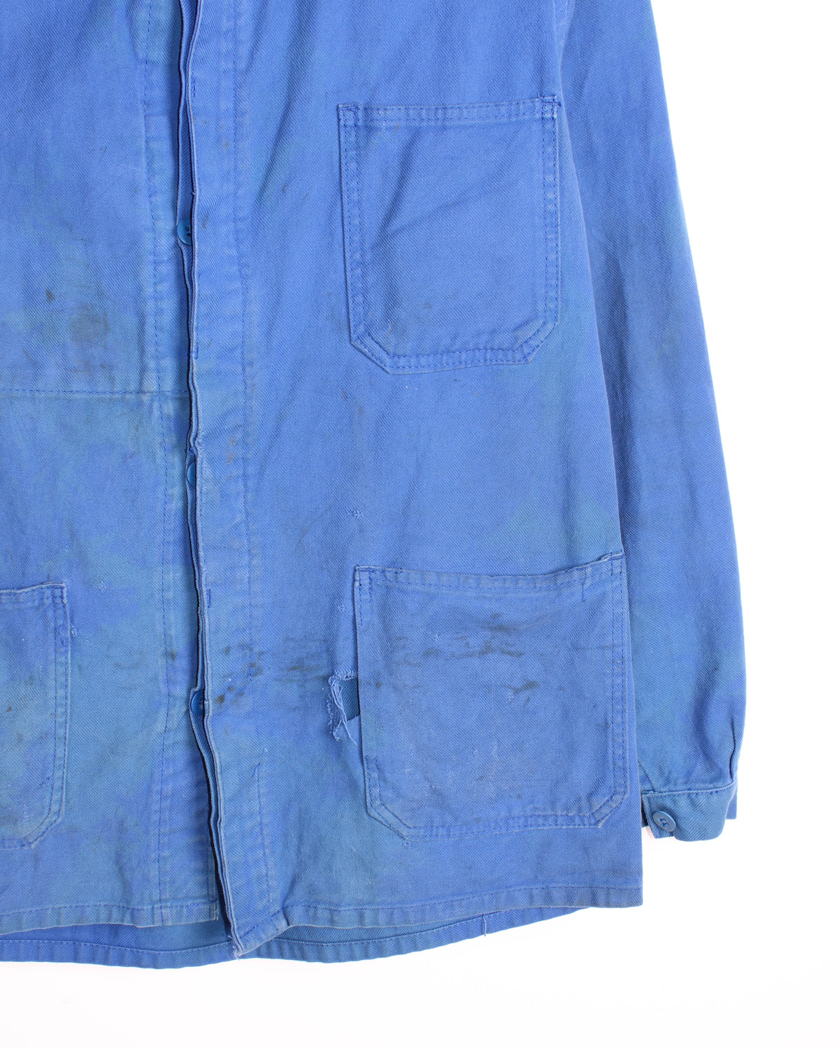 VINTAGE FADED WORK CHORE JACKET SPLATTER BLEU DE TRAVAIL - M/L