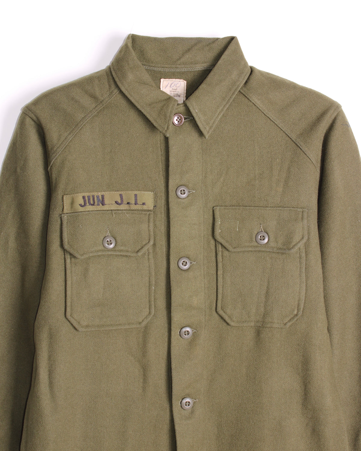 US ARMY VINTAGE OG 108 WOOL SHIRT OLIVE GREEN JUN - SMALL