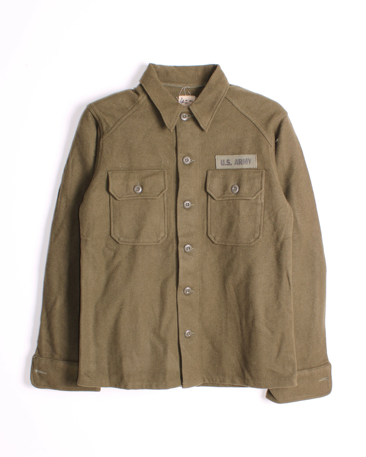 US ARMY VINTAGE OG 108 WOOL SHIRT OLIVE GREEN - SMALL