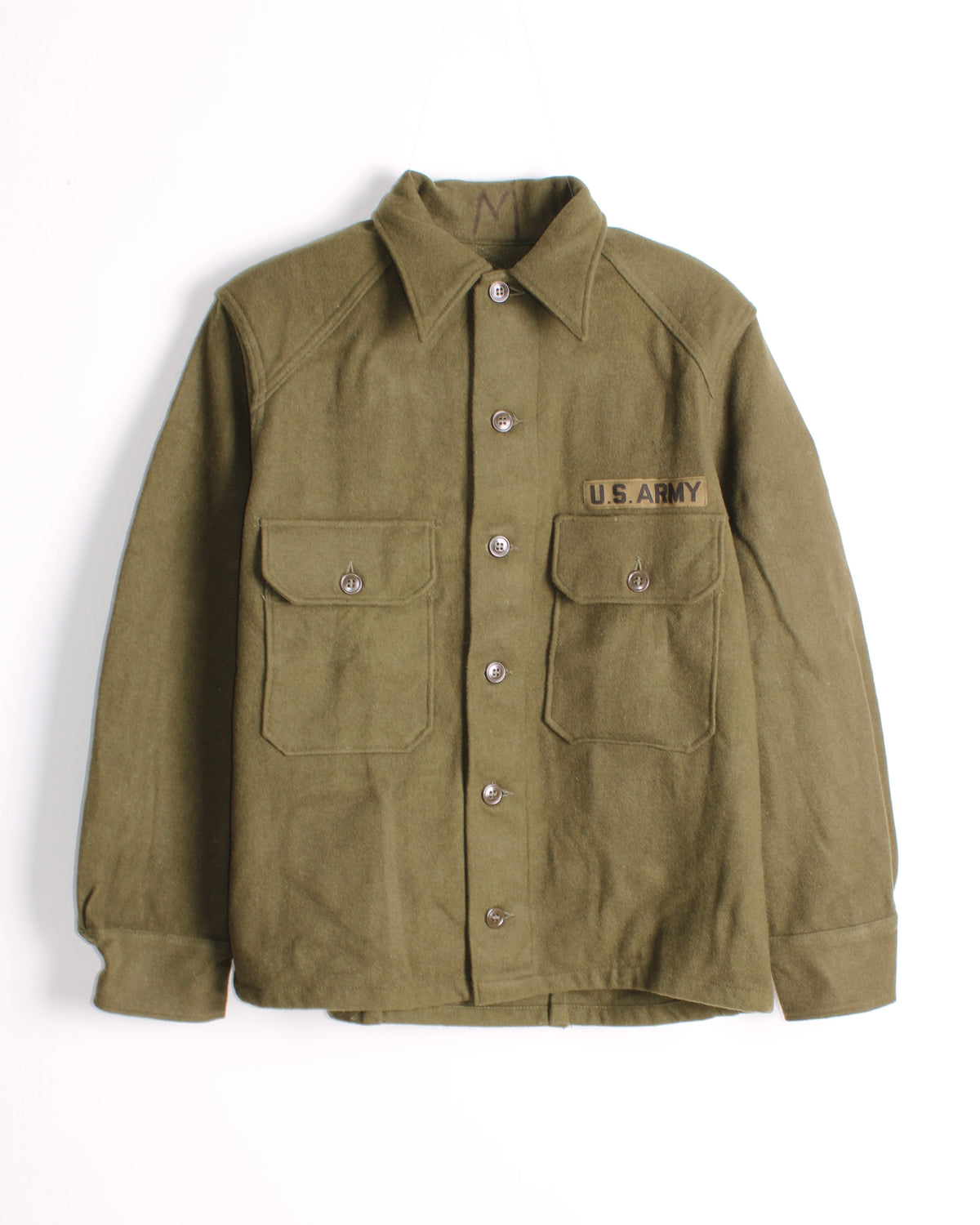 US ARMY VINTAGE OG 108 WOOL SHIRT OLIVE GREEN - MEDIUM