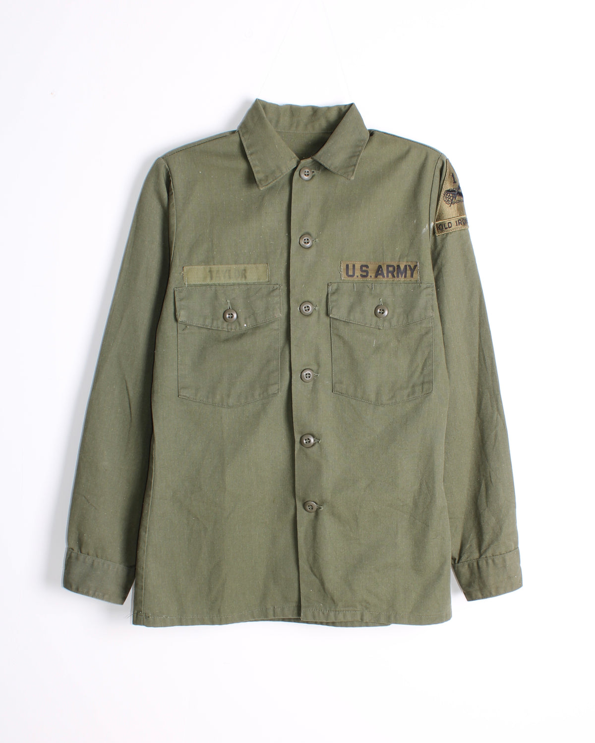 US ARMY VINTAGE OG 507 FATIGUE SHIRT OLIVE GREEN - S/M