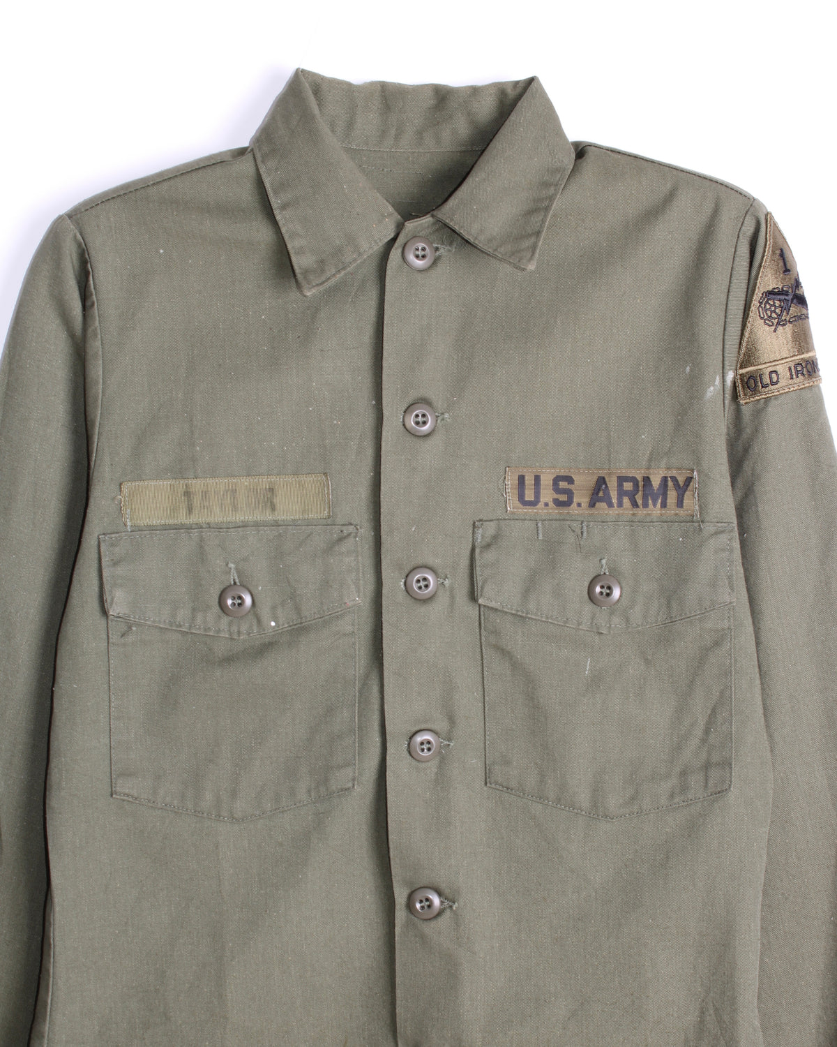 US ARMY VINTAGE OG 507 FATIGUE SHIRT OLIVE GREEN - S/M